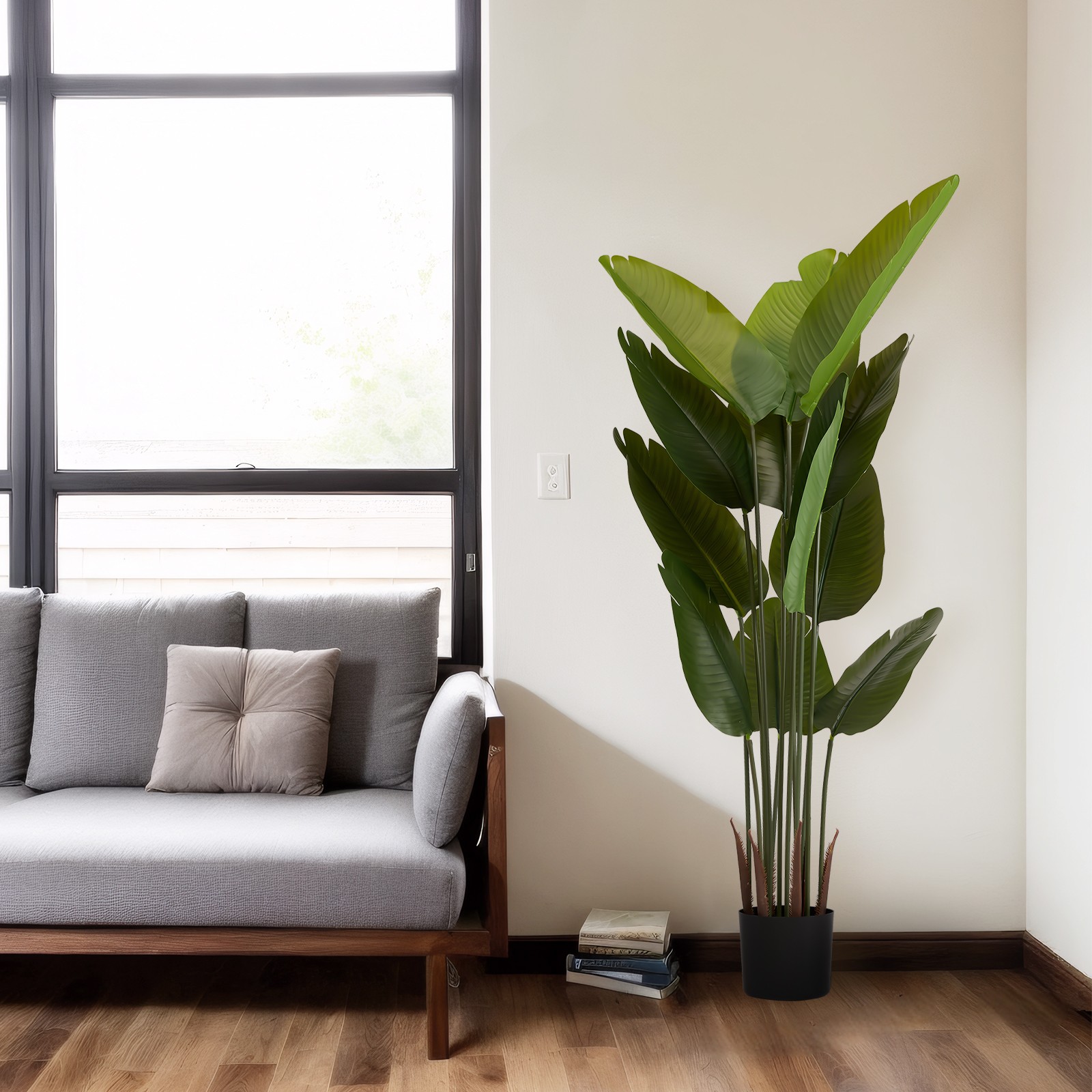 Artificial Bird of Paradise Plant, 5.2ft Faux Tropical Palm Tree in Pot