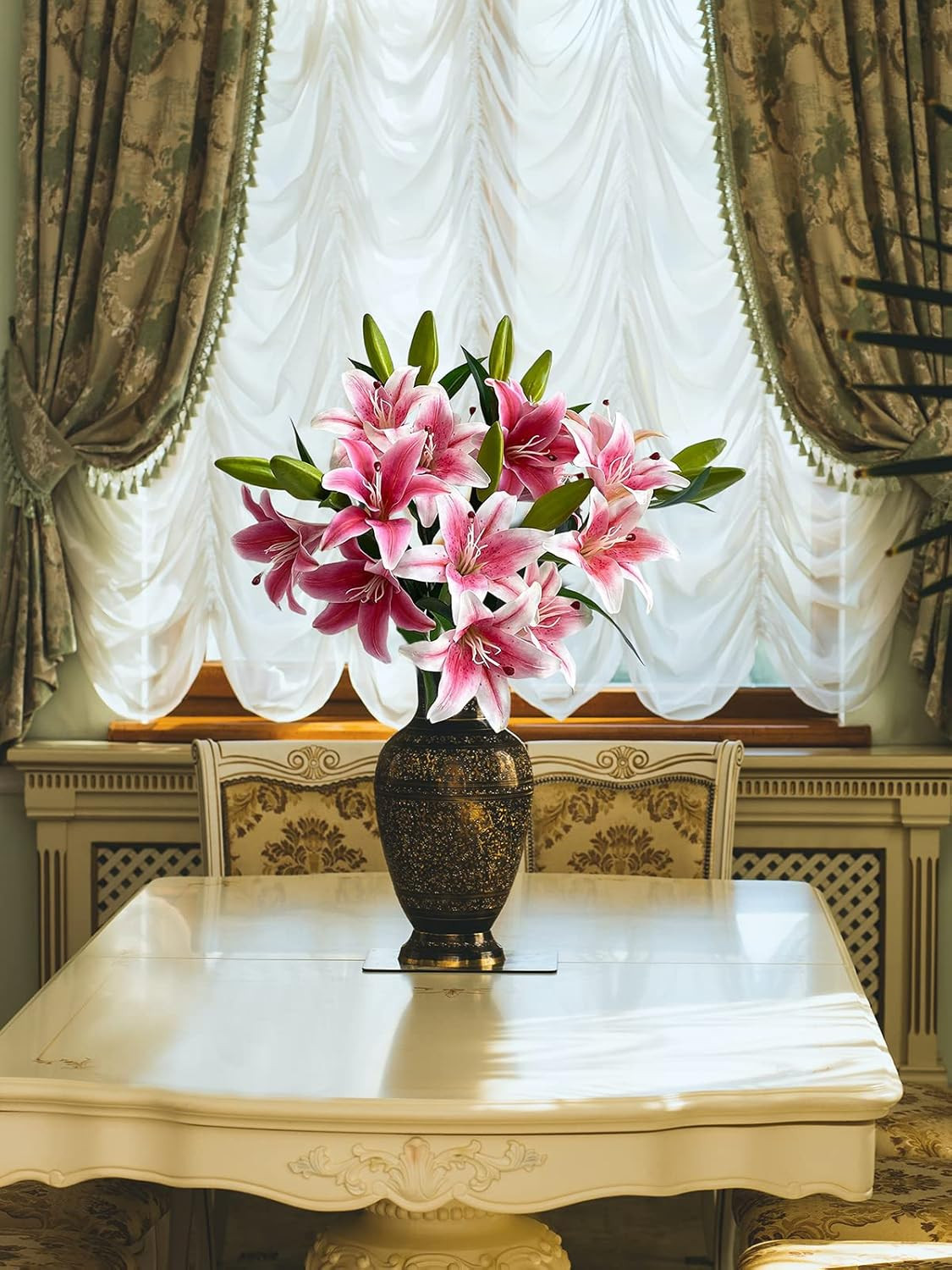 2 Pcs Pink Stargazer Lily Artificial Flowers for Decoration, 28 Inch Long Stems