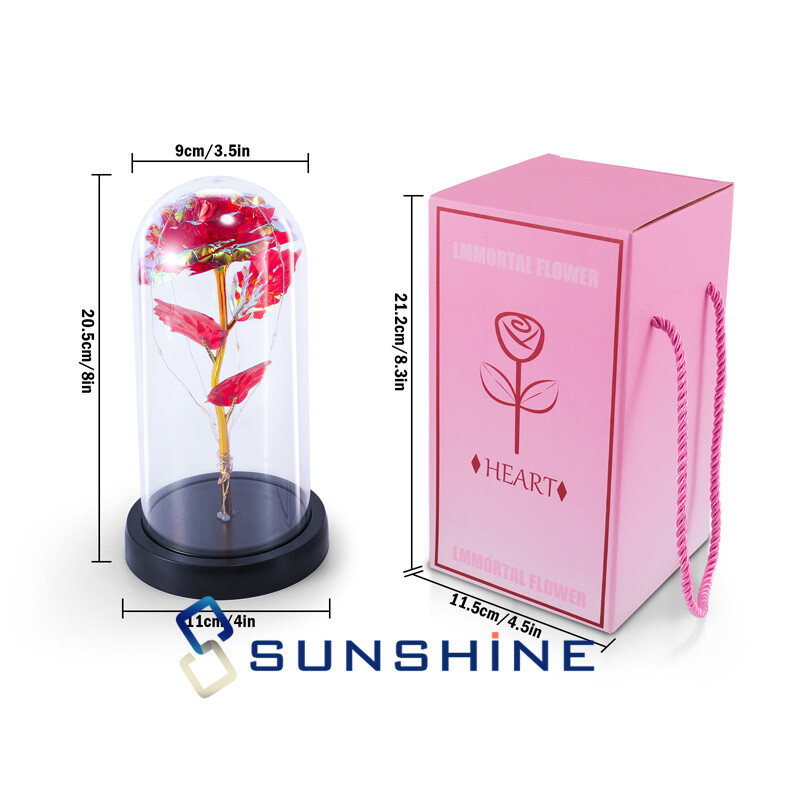 Rosa de galaxia con luz LED de cristal en cúpula, flor eterna de aluminio regalo