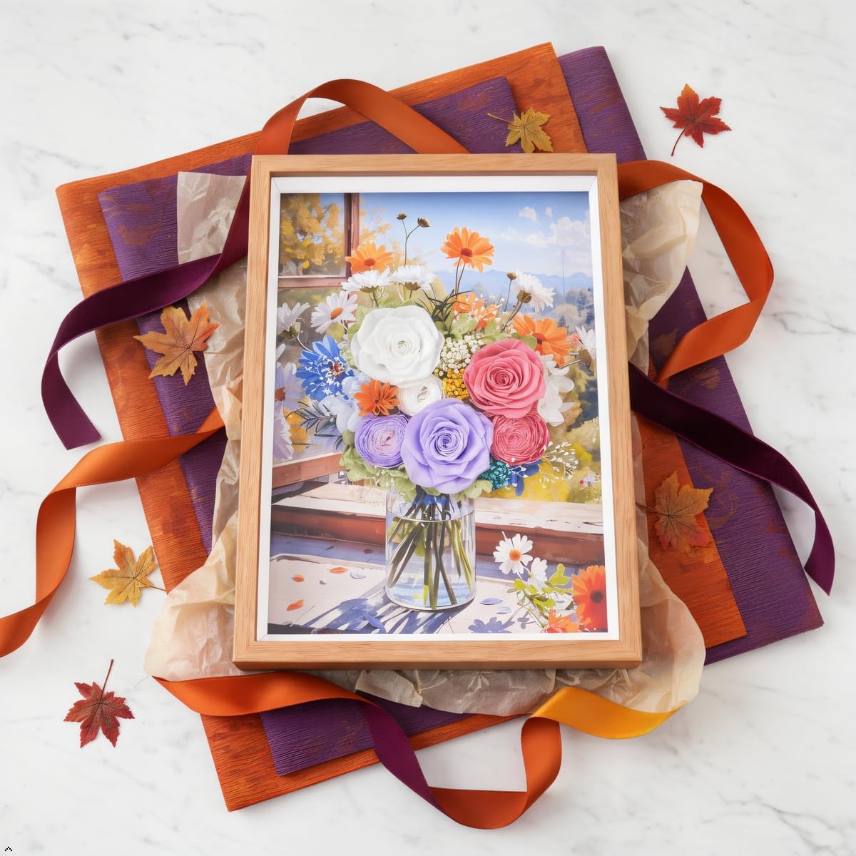 Preserved Flower Bouquet Art Frame – Colorful Floral 3D Wall Decor for Home, …