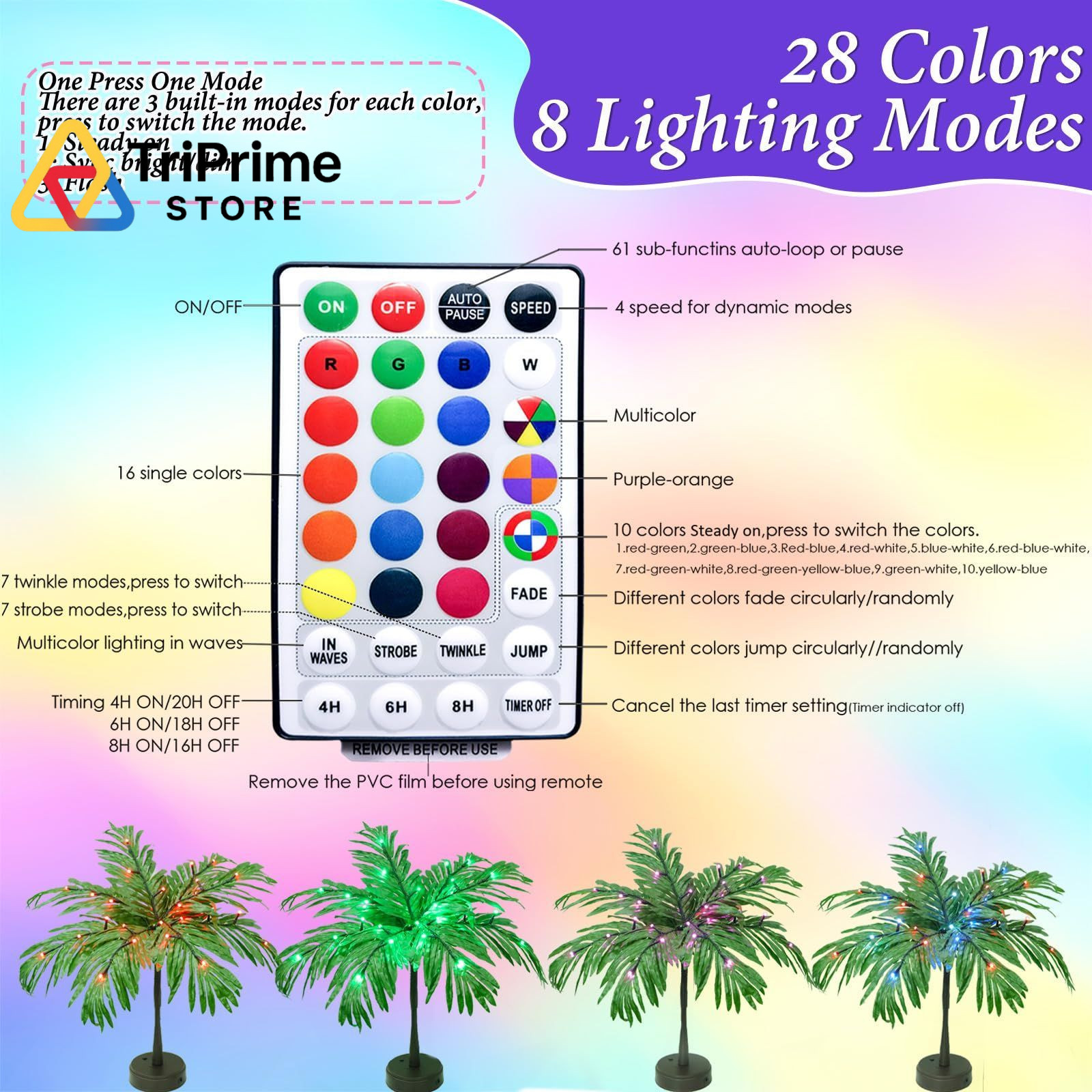28 Colors Changing Light Up Palm Tree Table Decor, 1ft 1in, Color