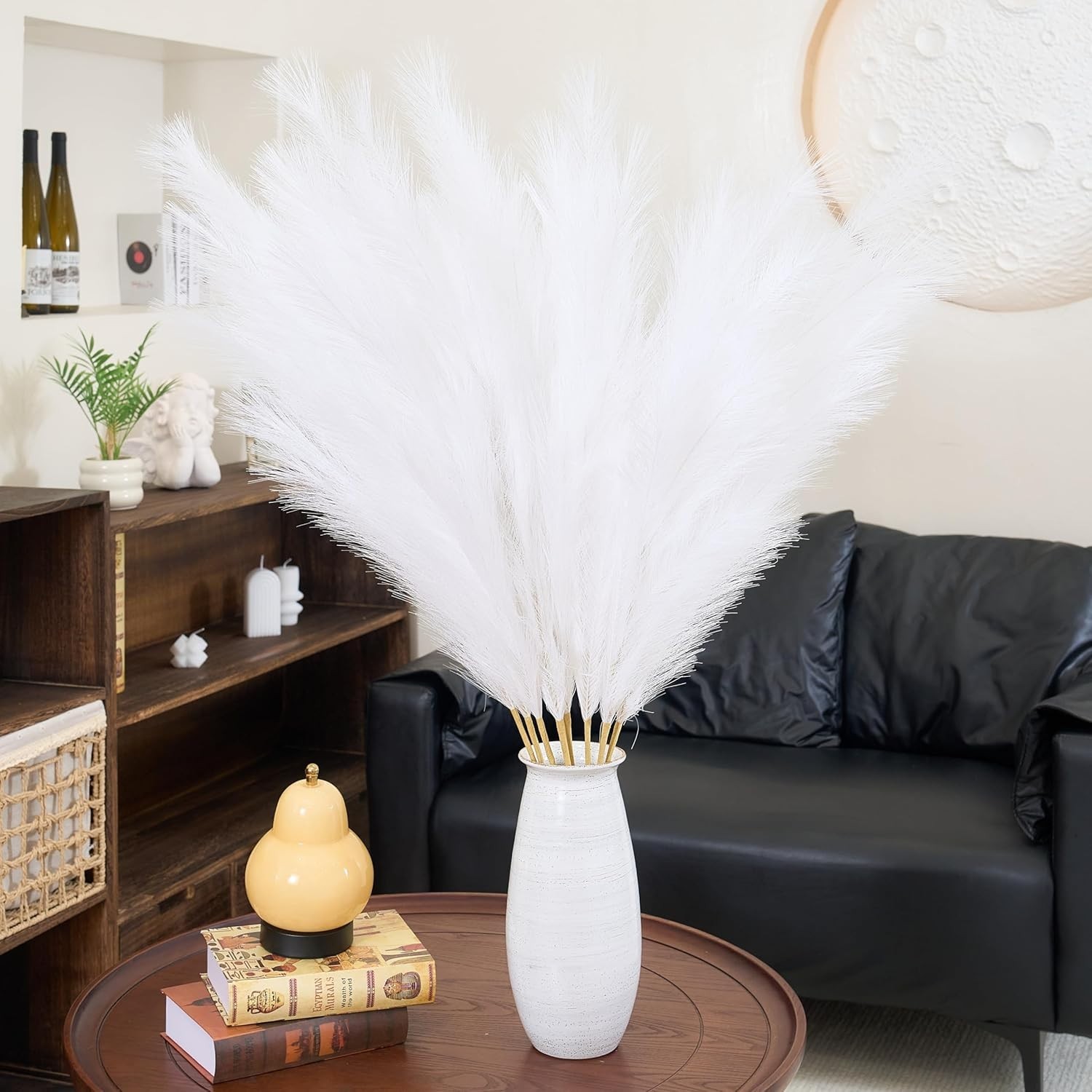 Timeless Faux White Pampas Grass 43.3” – Shed-Resistant 8pcs Floral Arrangement