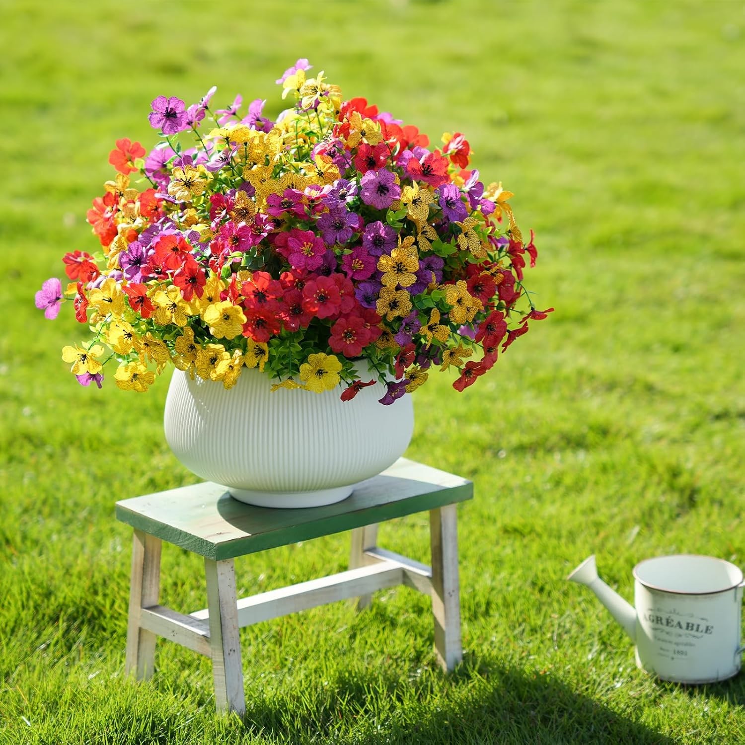 16 Bundles Artificial Flowers, Faux Daisy Eucalyptus Outdoor Patio Decor
