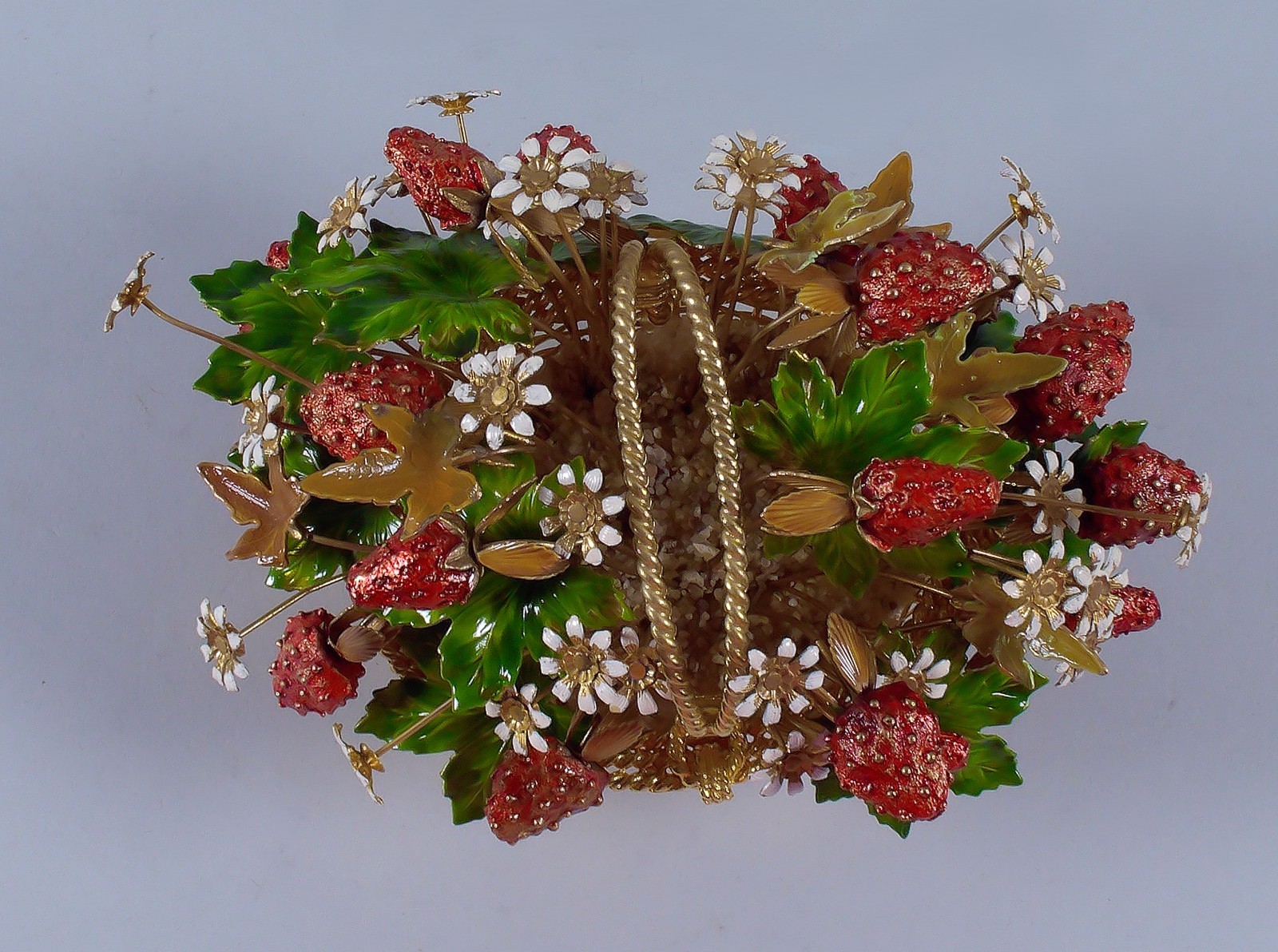 Jane Hutcheson FLEURS DES SIECLES Gold Gilt & Jeweled Enameled Strawberry Basket