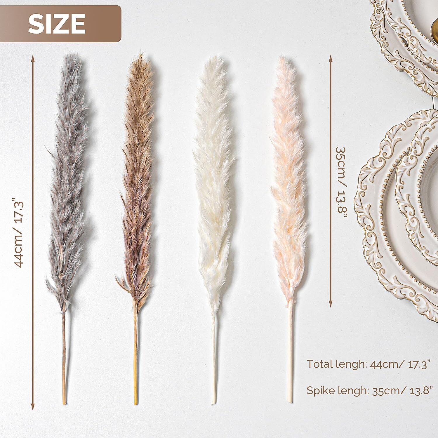 17 Inch Pink & White 30 pcs Pampas Grass with Wooden Elegant Beads – No Vase