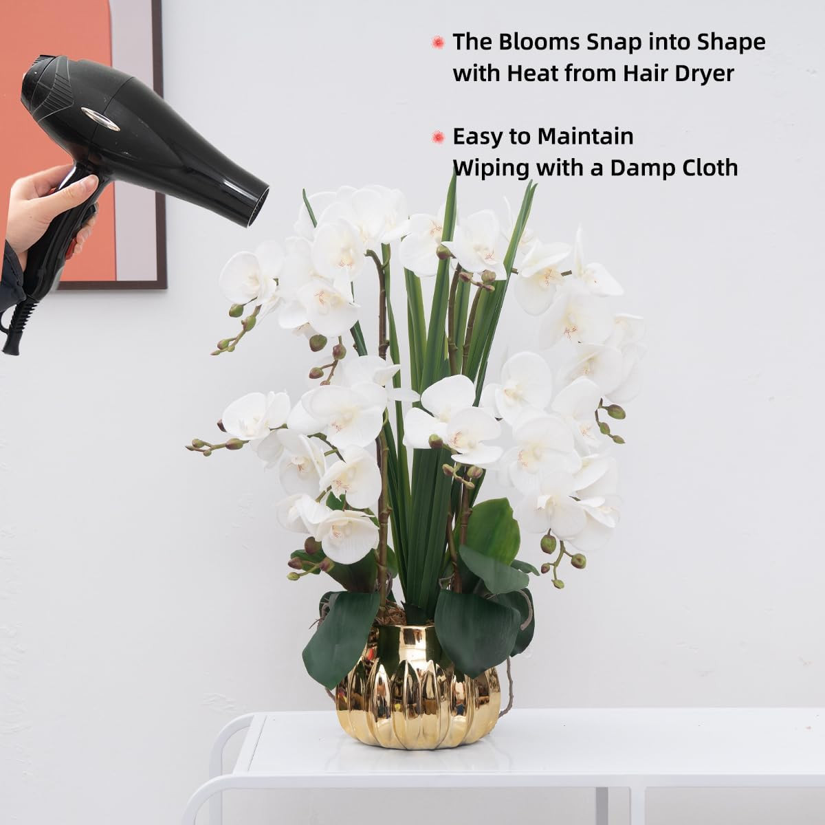 Real Touch Artificial Orchid in Ceramic Vase – 22.9” White Phalaenopsis Decor