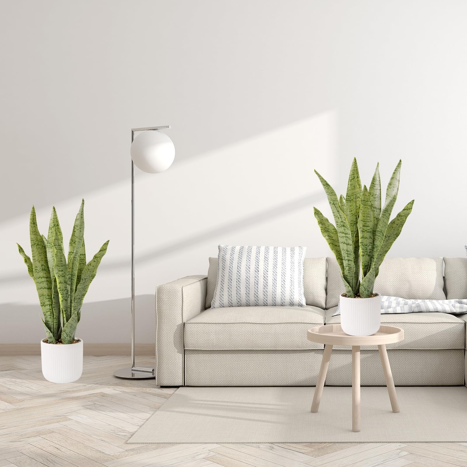 Artificial Snake Plant White Pot 21.5 Inch Fake Sansevieria Faux Greenery