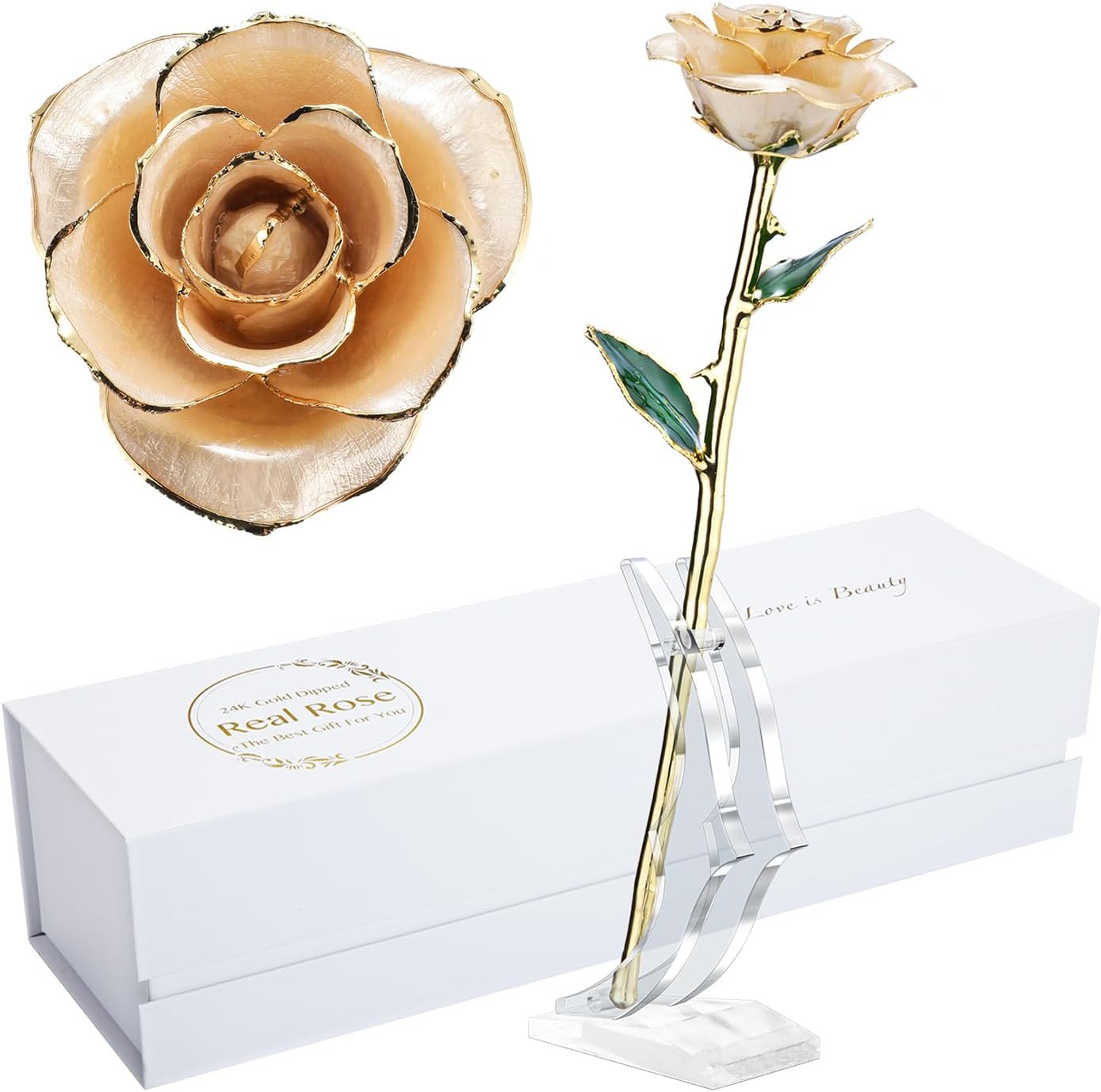 24K Gold Dipped Rose, Gold Dipped Rose Made from Real Rose Best Gifts for Her an