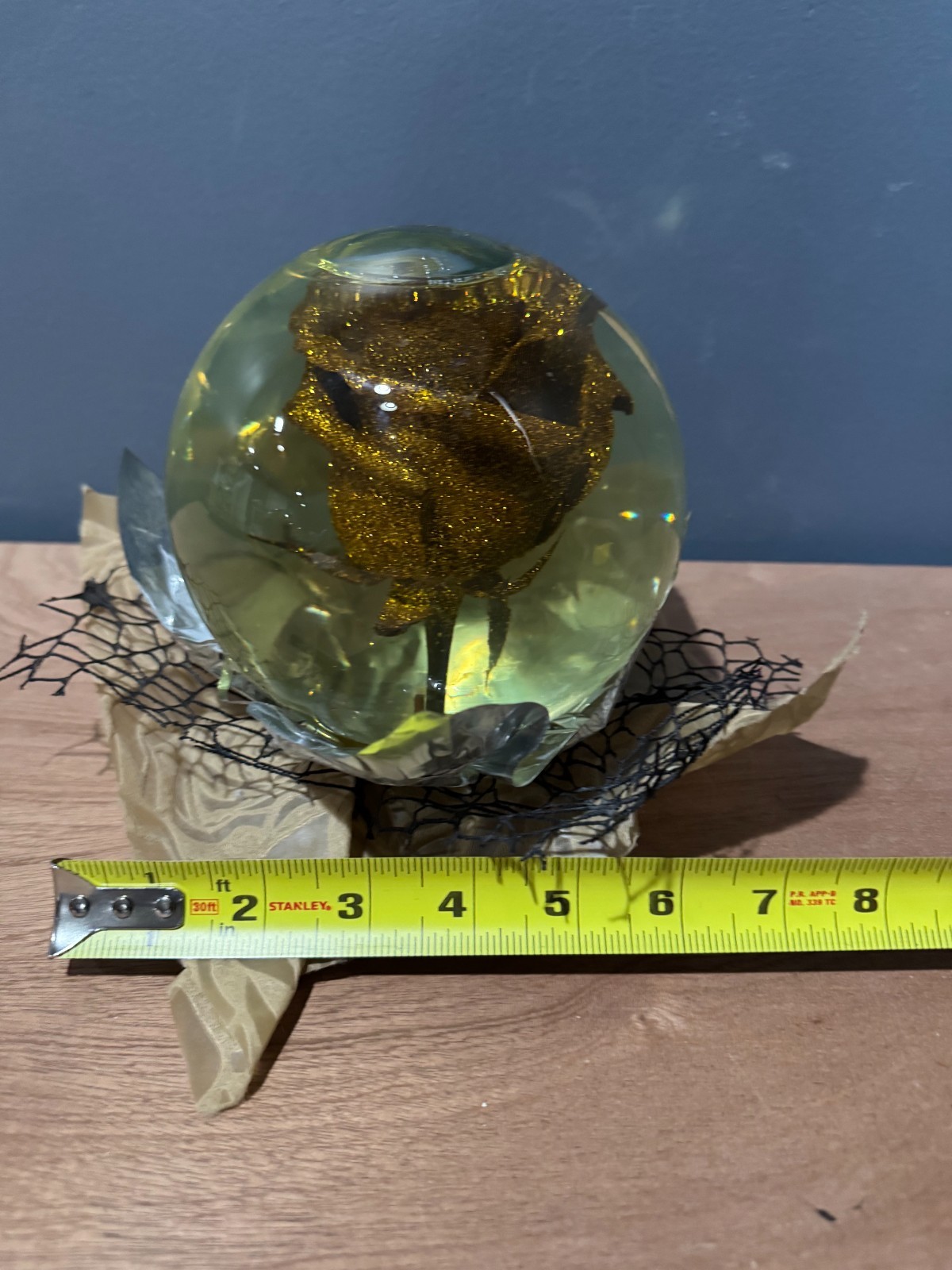 Forever Gold Glitter Rose In Glass Ball Water Dome Globe Large Real Rose Rare