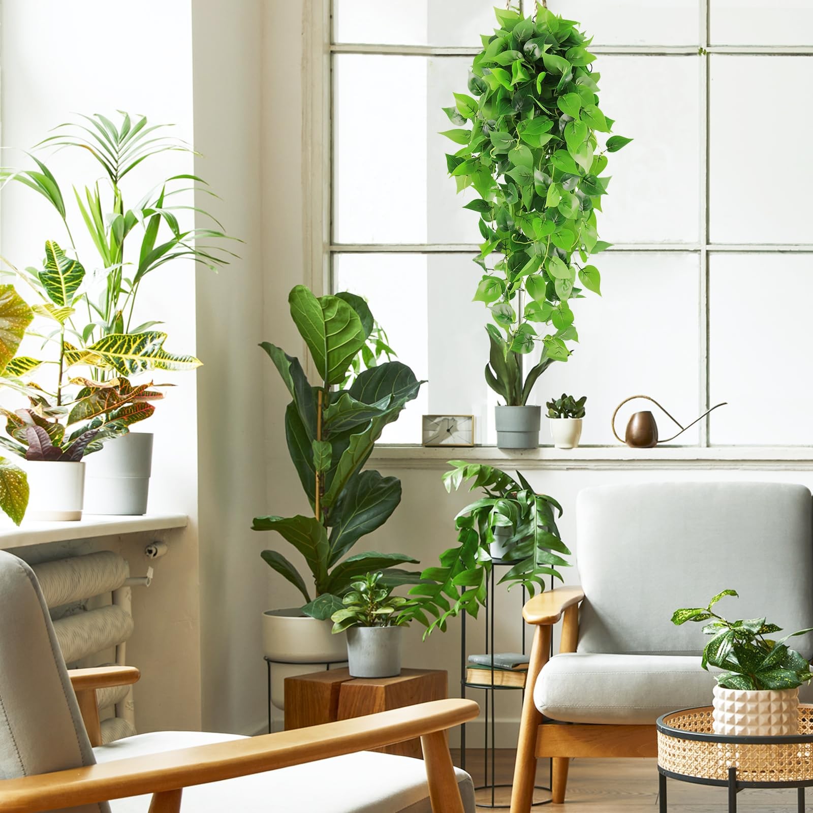 3pcs Fake Hanging Plants for Room Decor, 3.6ft Artificial Ivy Pothos Vine for…