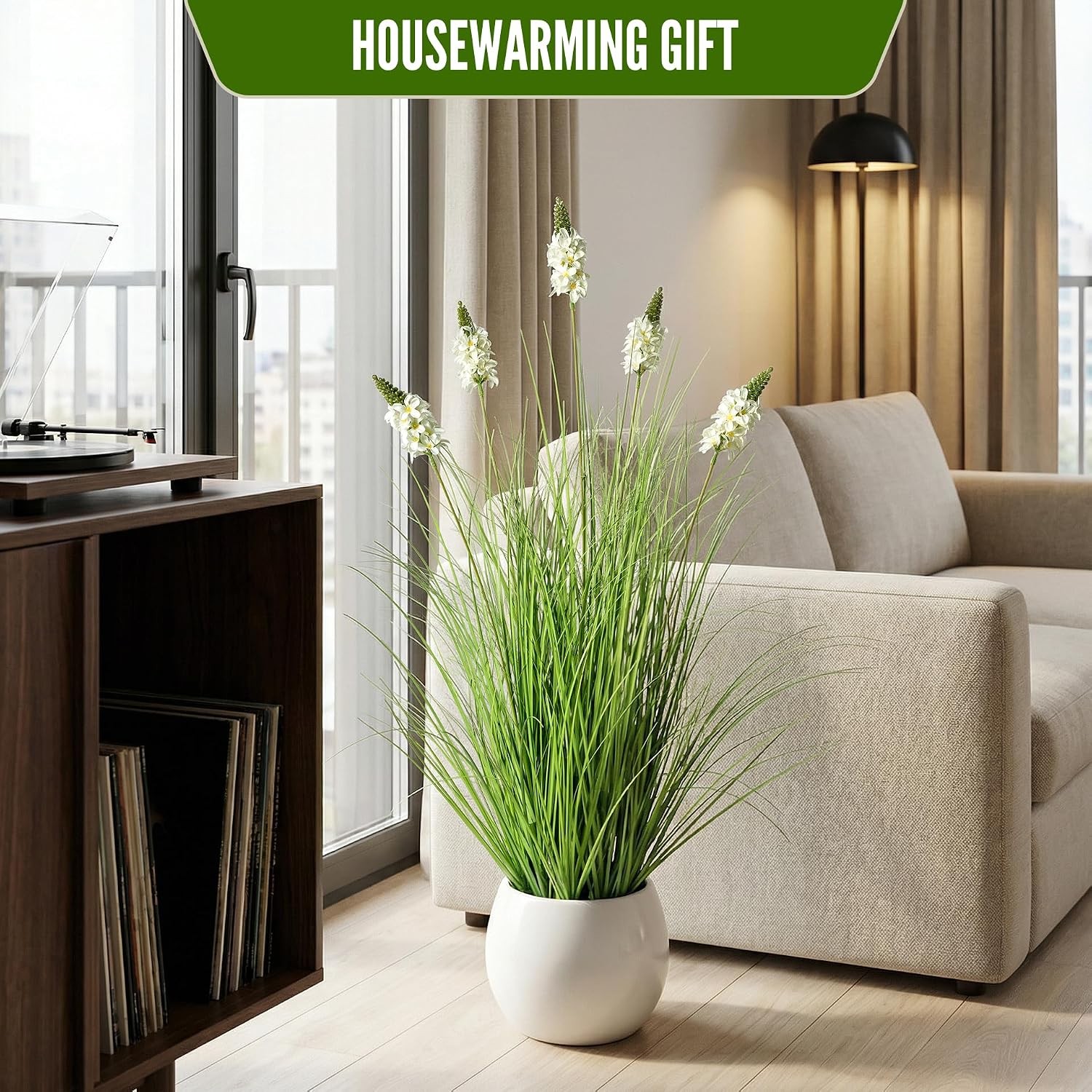 Artificial Plants Indoor Tall Grass Plants with Hyacinth Flower 35.4In Tall