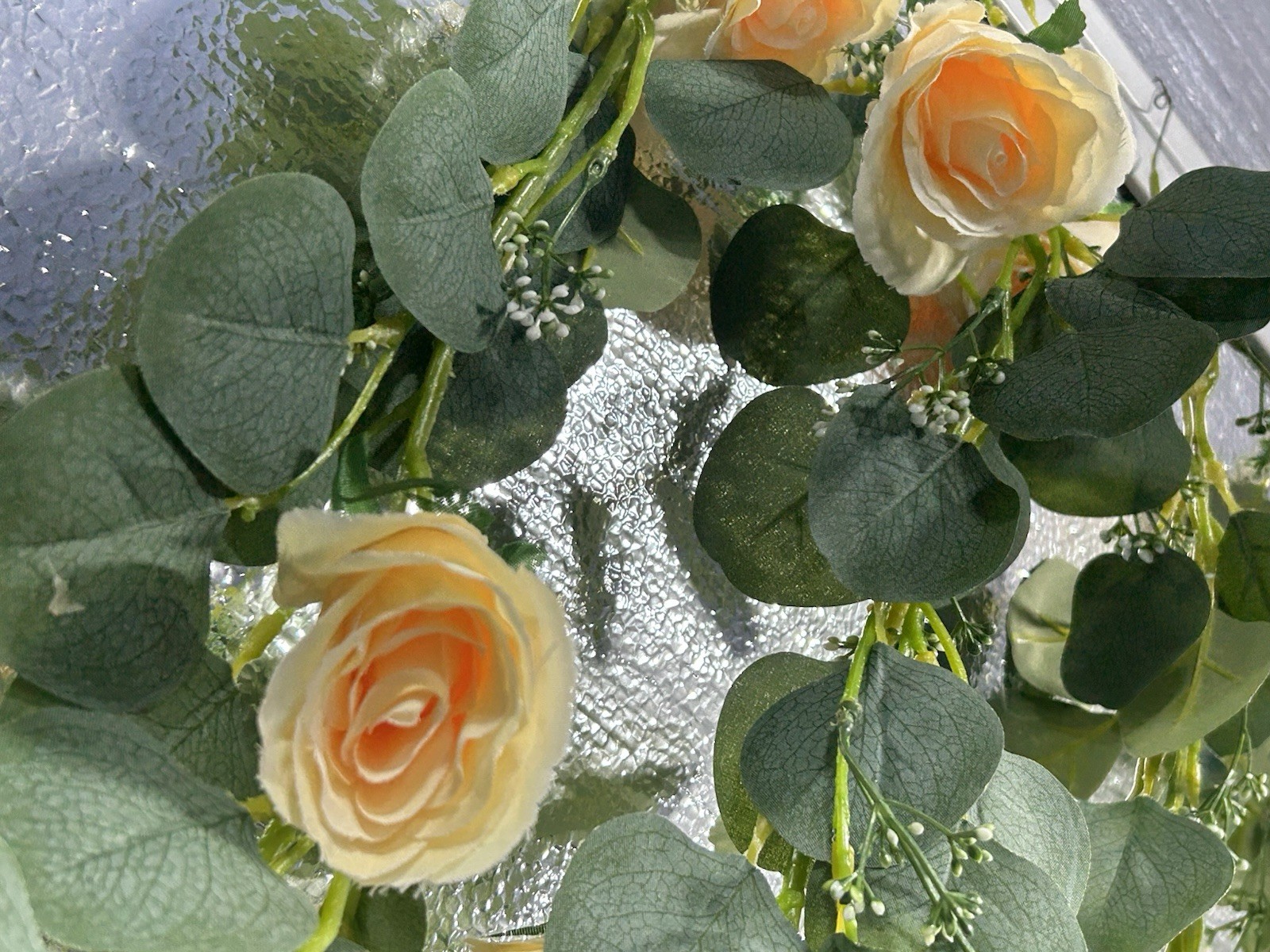 Levylisa Eucalyptus Garland with Ivory Rose Flowers Greenery Floral 6ft
