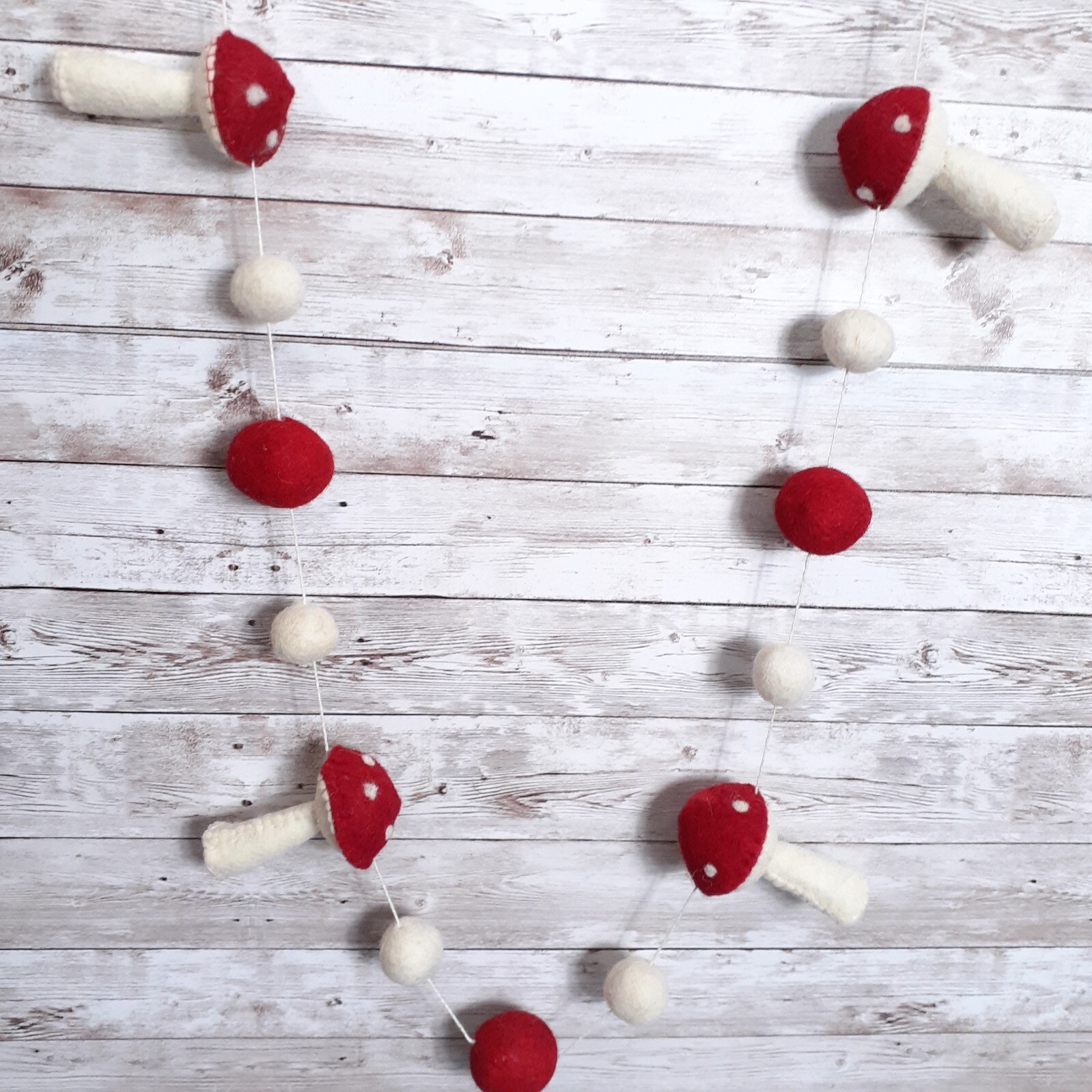 Wool Mushroom Garland Decor 82 in Long Woodland Fairy Cottage
