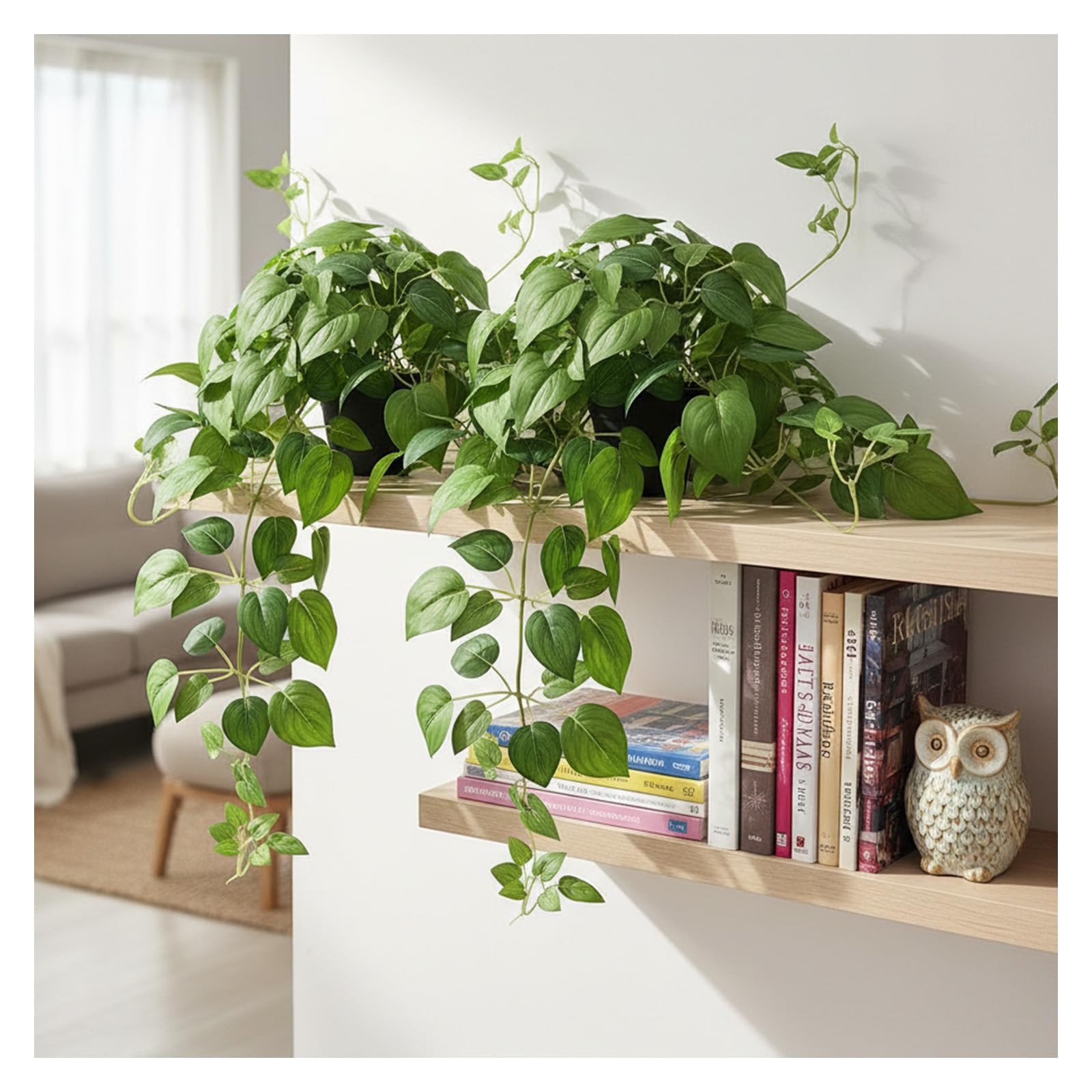Artificial Pothos Ivy Silk Plants, 2 Sets with Black Pots, 27 Inches Tall, Re…