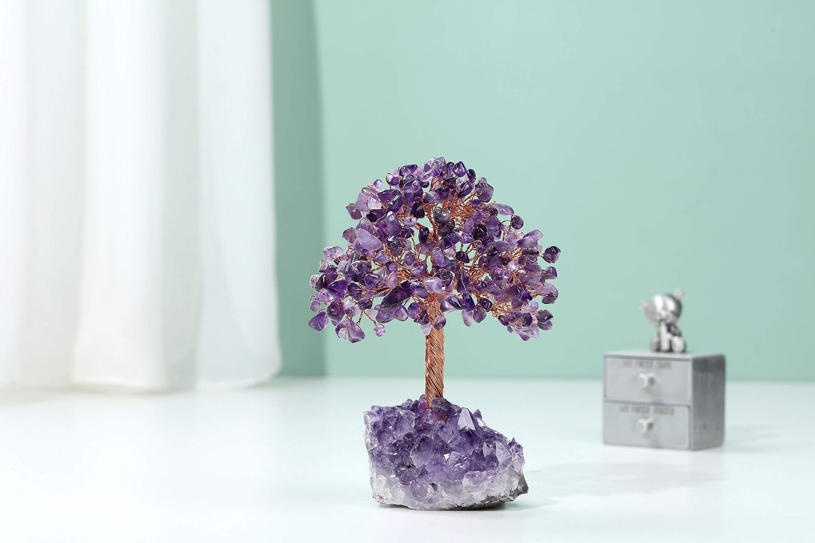 Jovivi Natural Amethyst Healing Crystal Money Tree on Amethyst Cluster Geode Dru