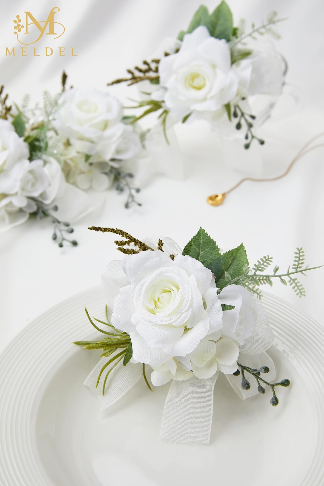 6 PCS Artificial White Rose Pearl Wrist Corsage Wedding Prom Party Bride