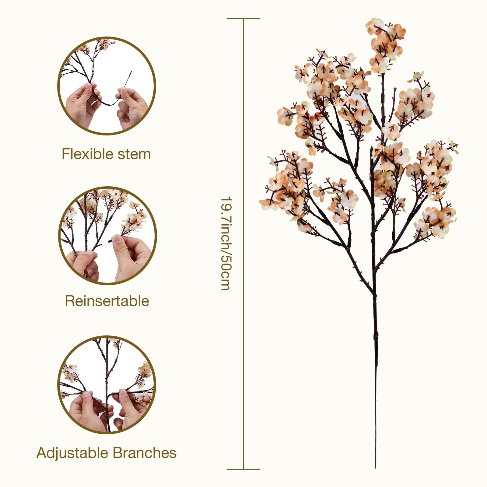 11Pcs Light Brown Babys Breath Artificial Flowers Silk Plants Fake Flowers