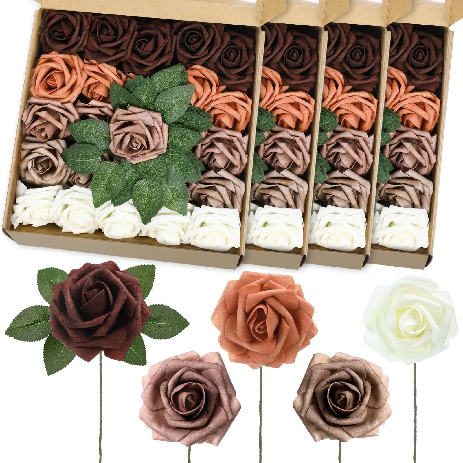 Luinabio 100 Pcs Artificial Foam Rose Flower Faux Bouquet Wedding Fake Rose G…