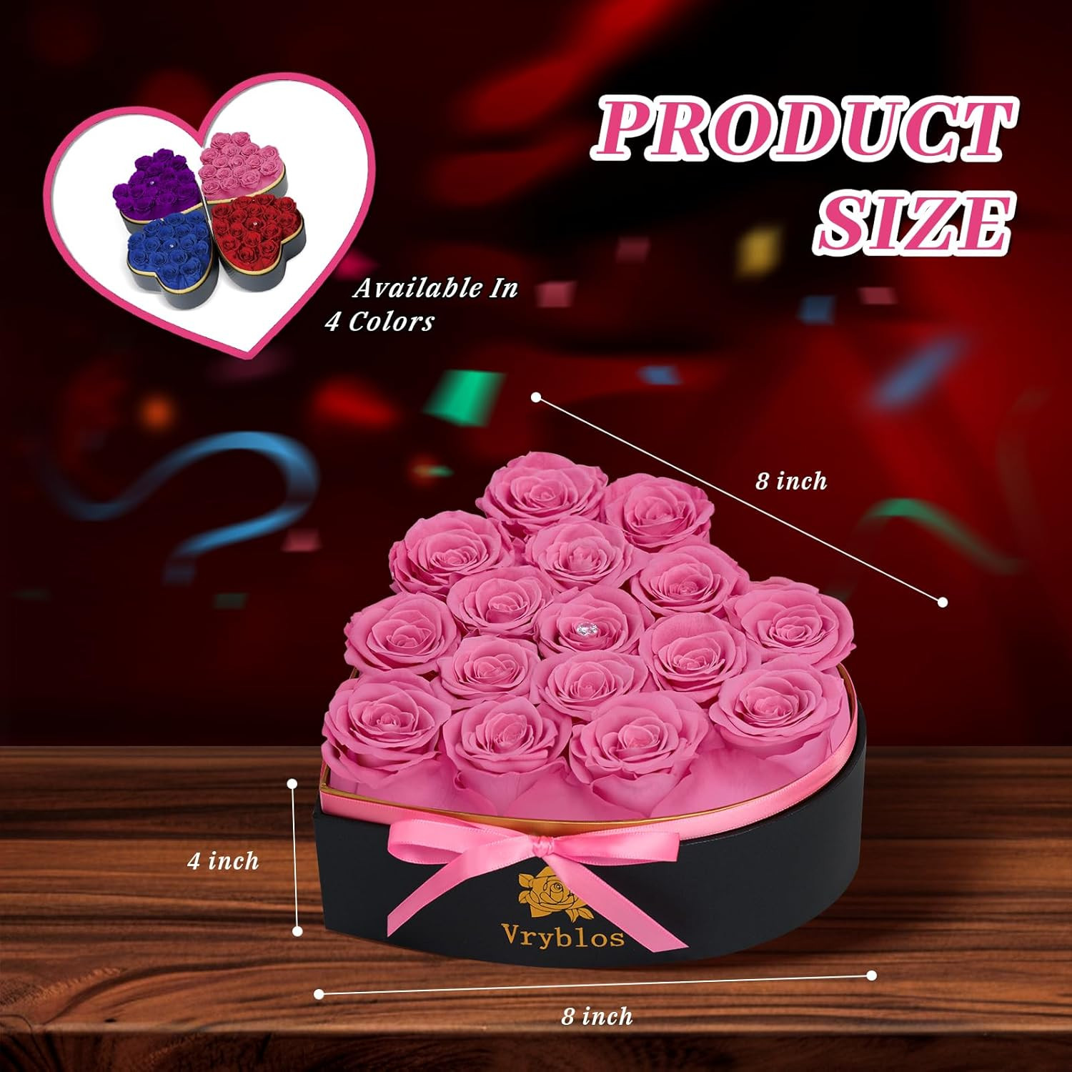 16 Pieces Forever Flower Heart Shape in a Box Preserved Pink Roses for Delivery