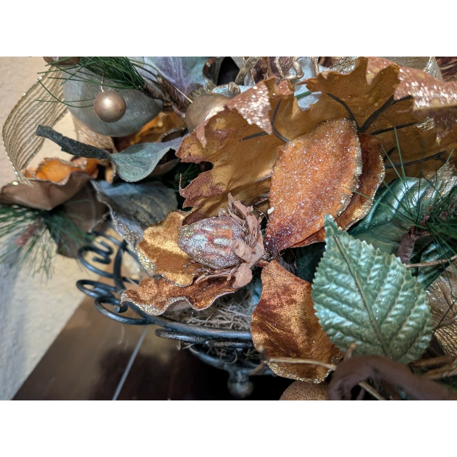 Rust Tan Gold Floral Autumn Fall Thanksgiving Centerpiece Pheasant Feathers