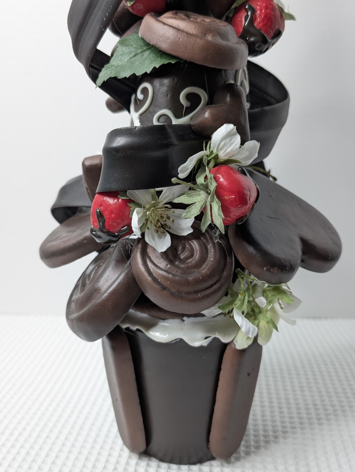 Vintage Chocolate Tree Plant Floral Christmas Holiday Faux Hearts Strawberries