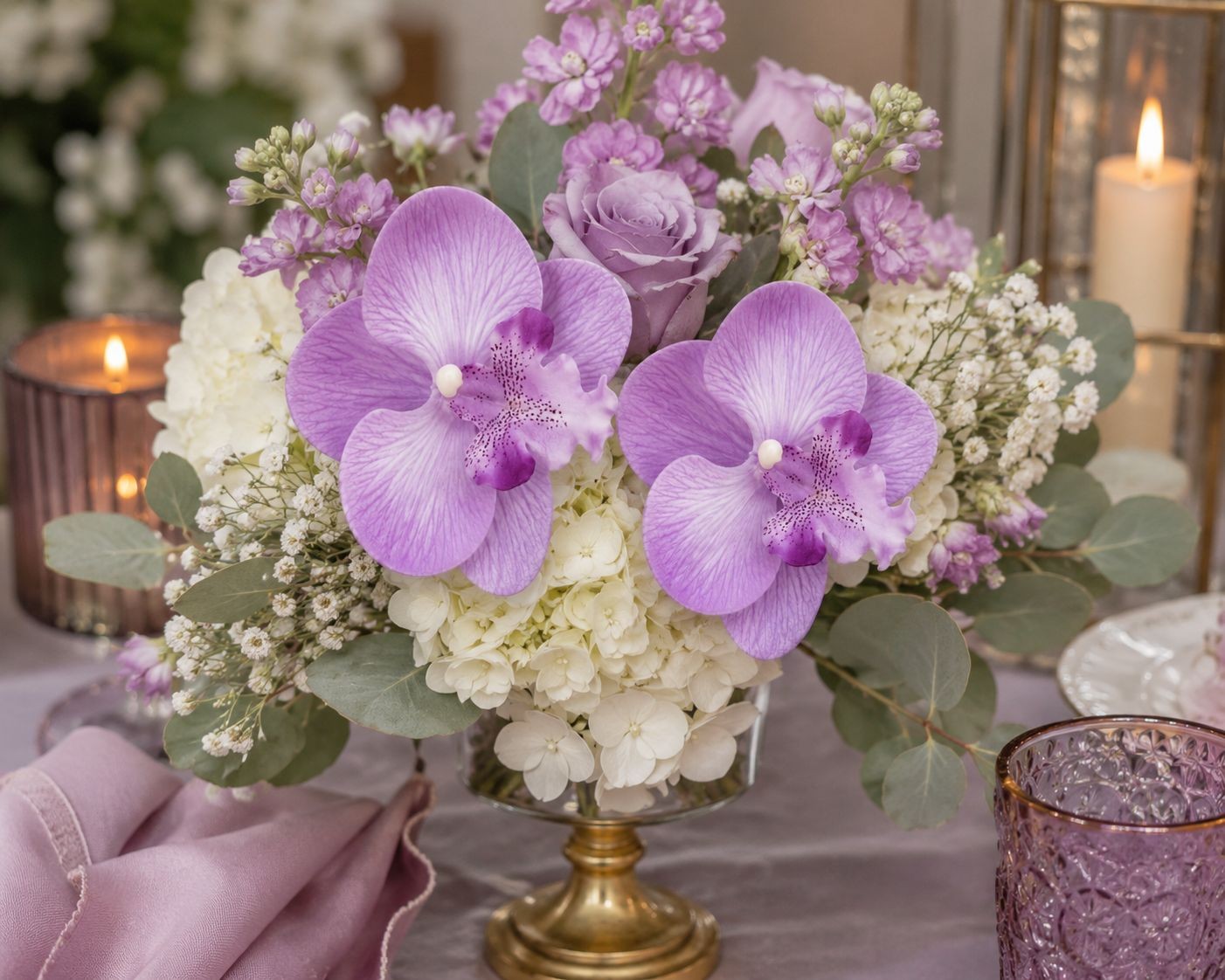 Purple Lavender Touch Orchid Heads Set of 2, 3.5 Inch Phalaenopsis Blooms for Co