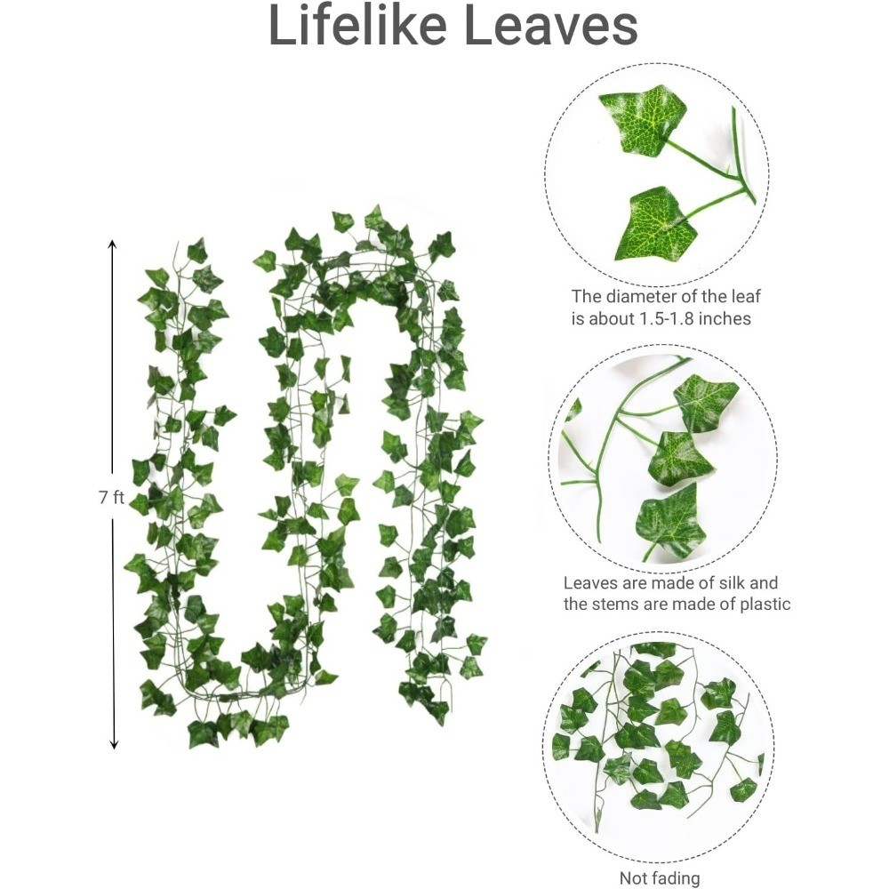 Fake Vines for Room Decor(12 Pack 84 Feet) Aesthetic Artificial Plant Ivy Leaves
