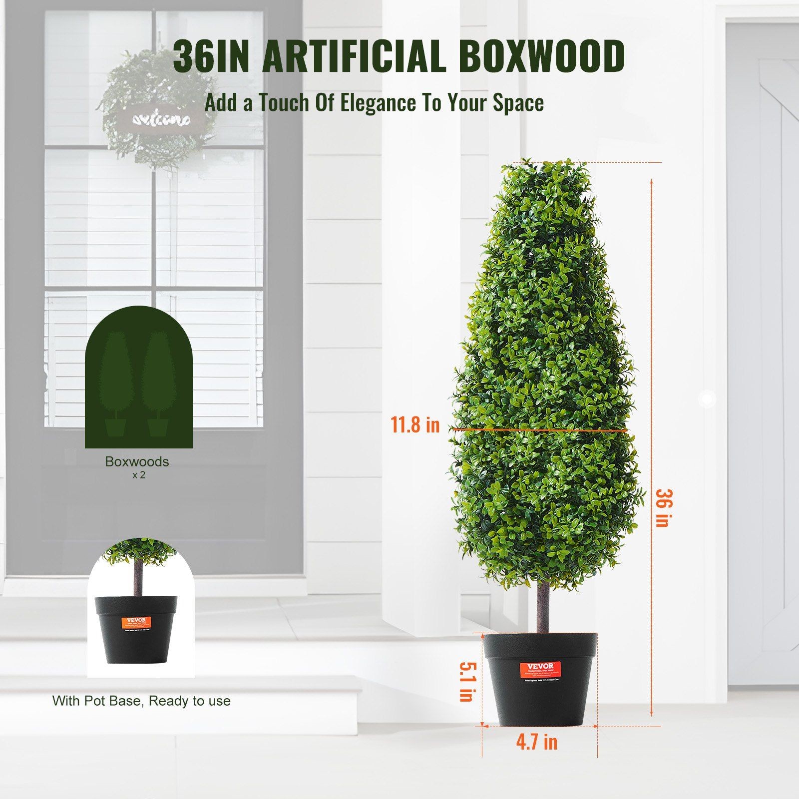 2Pack 36in Vibrant Green Faux Boxwood Trees No Odor High Durability