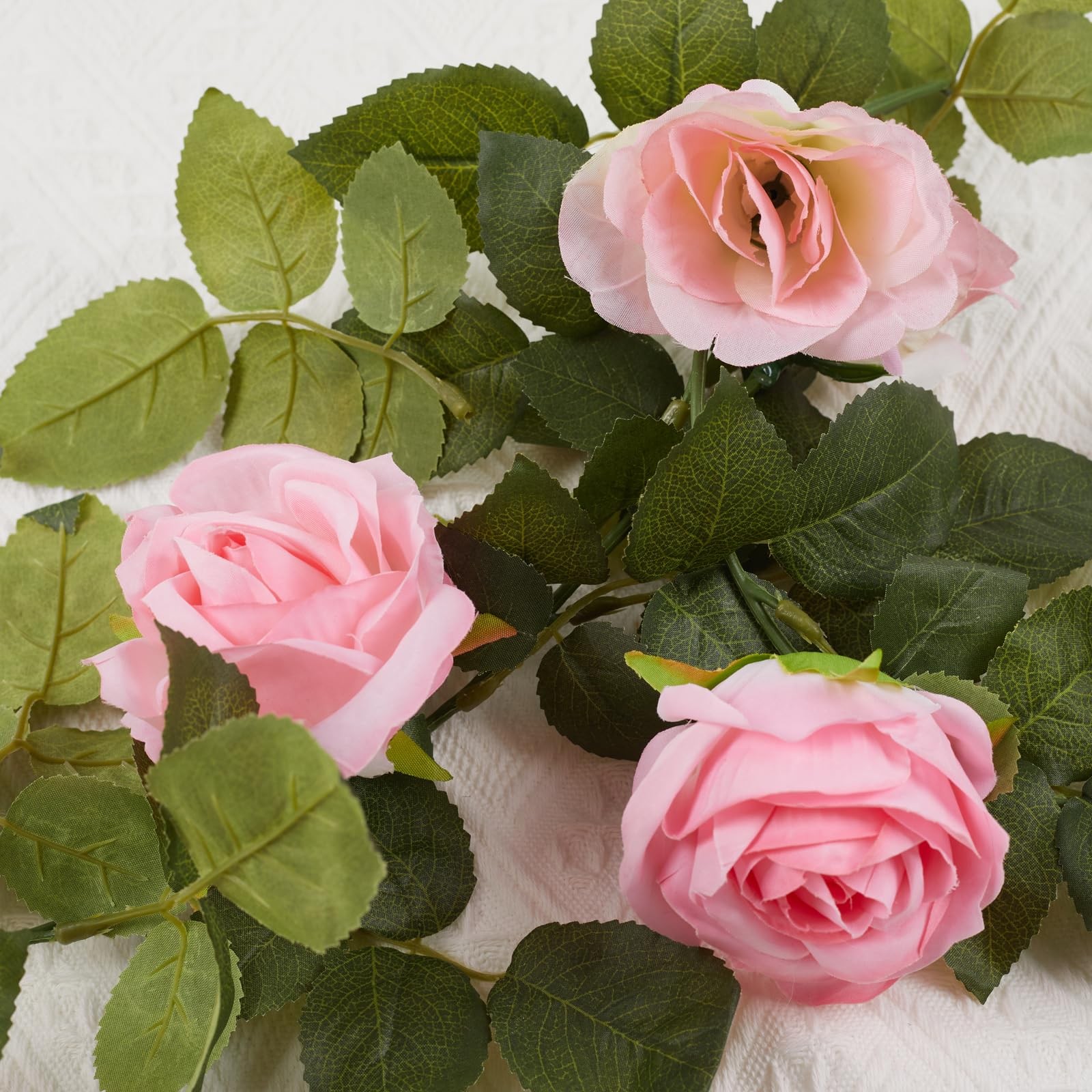Artificial Rose Flowers Garland 6.56ft Pink Rose Vines, Hanging Rose Fake Flo…