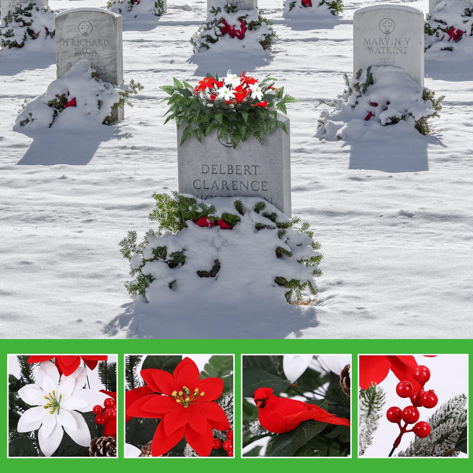 70 Pcs Artificial Christmas Cemetery Flowers Headstone Flower Saddle Artifici…