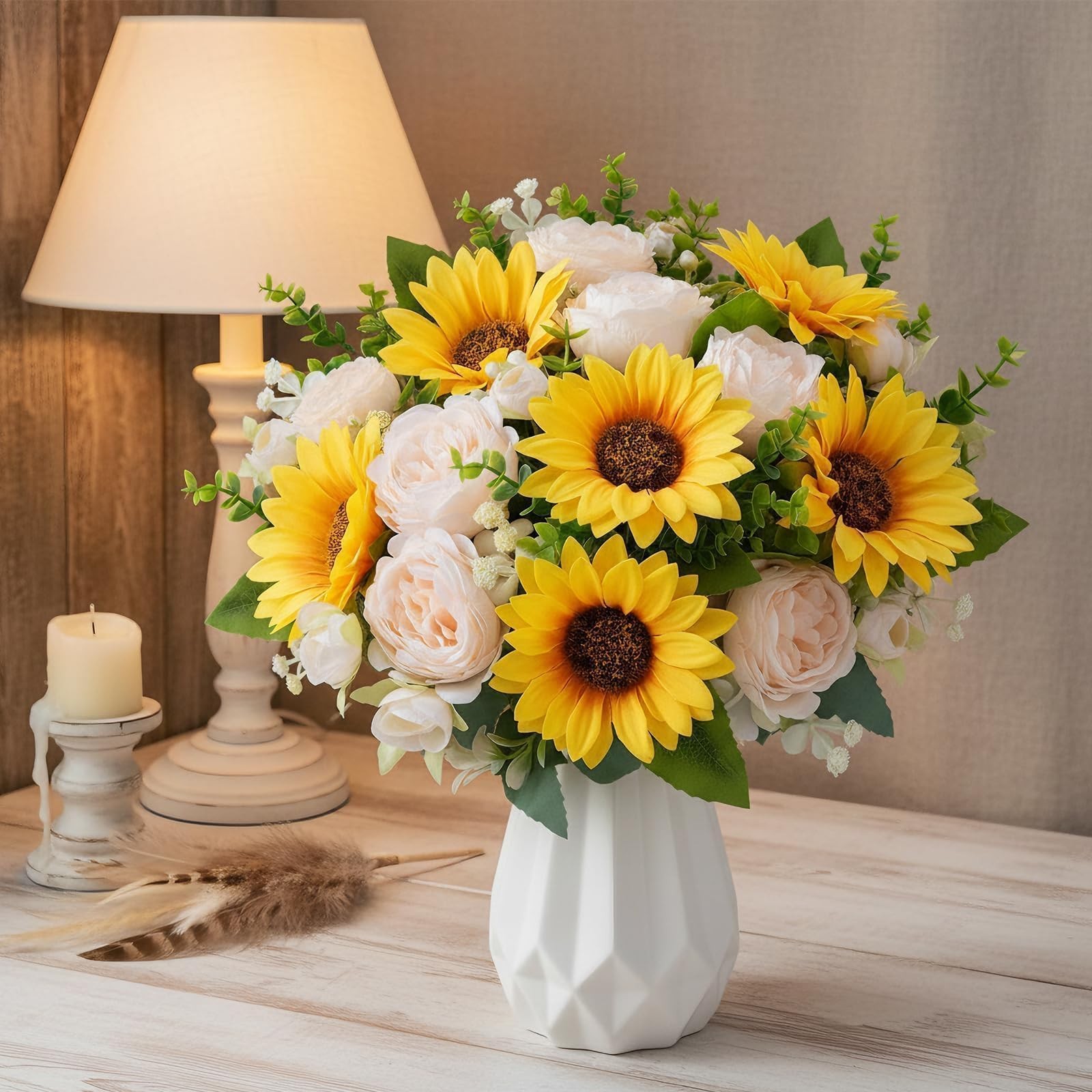 10 PCS Sunflowers Artificial Flowers Silk Mixed Faux Peonies Bouquet Grave