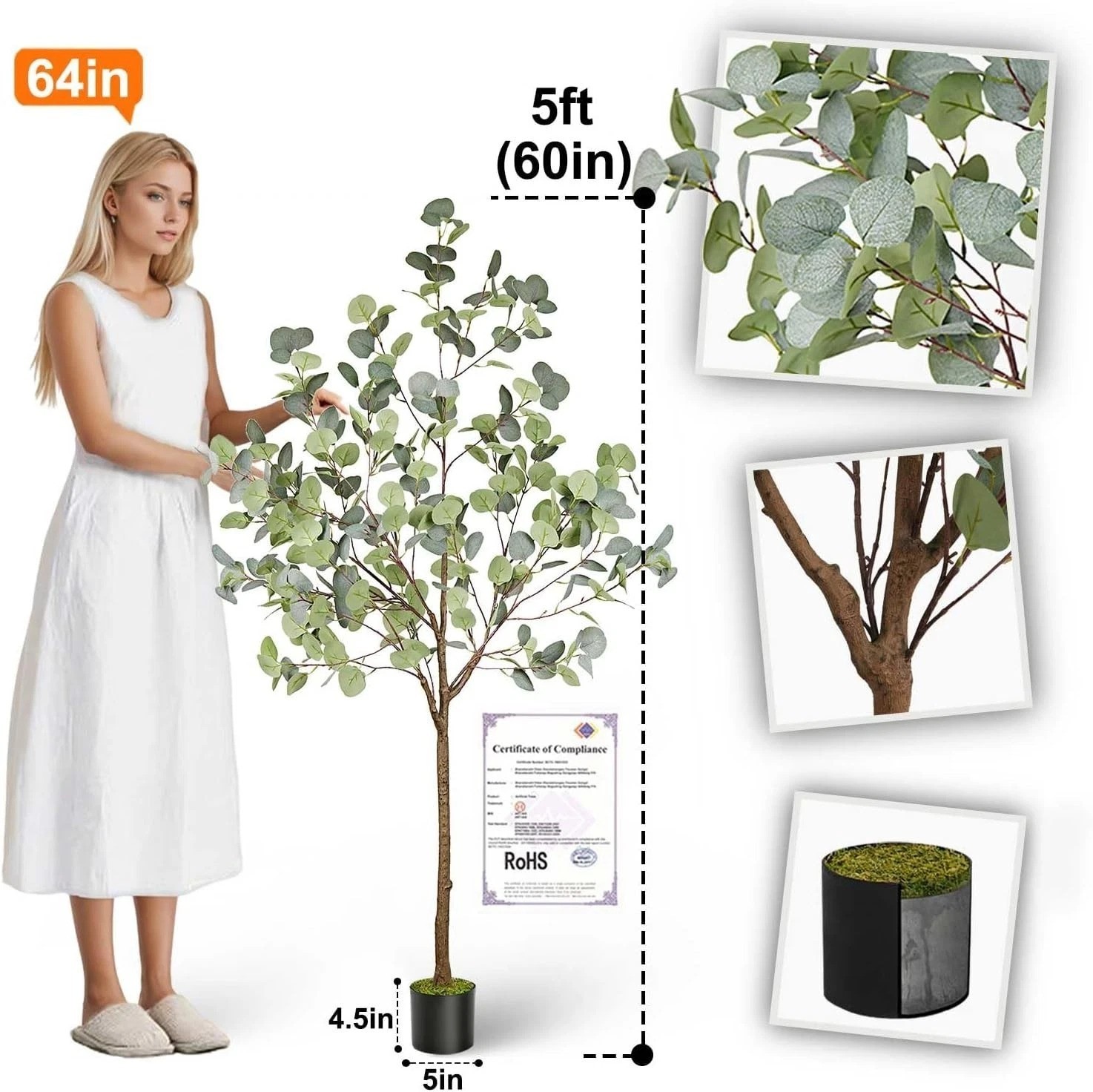 5ft Artificial Eucalyptus Tree with Pot