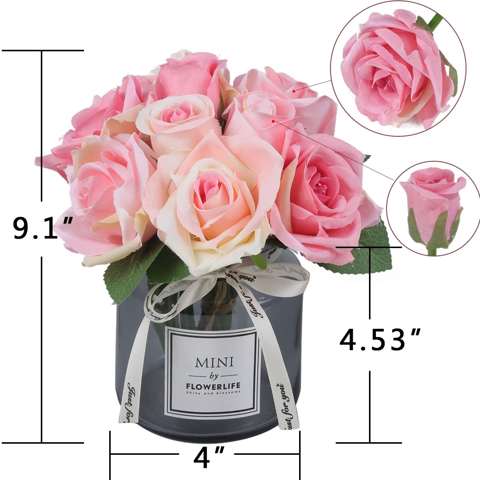 Artificial Flower and Glass vase, Silk Rose Flower Glass Bottle Set, Suitable…