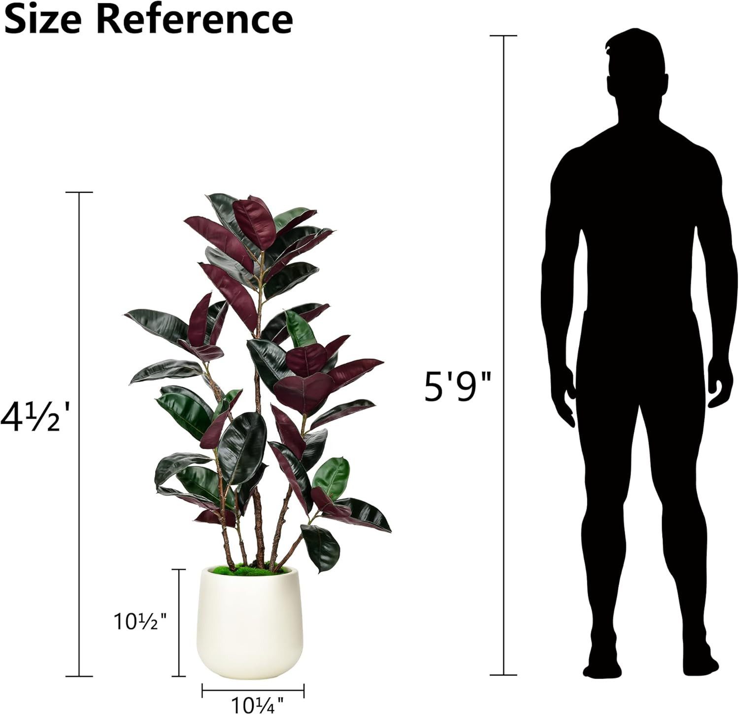 4.5FT Artificial Rubber Tree – 54.5 Inch Tall Fake Plant Indoor Faux Tree with B