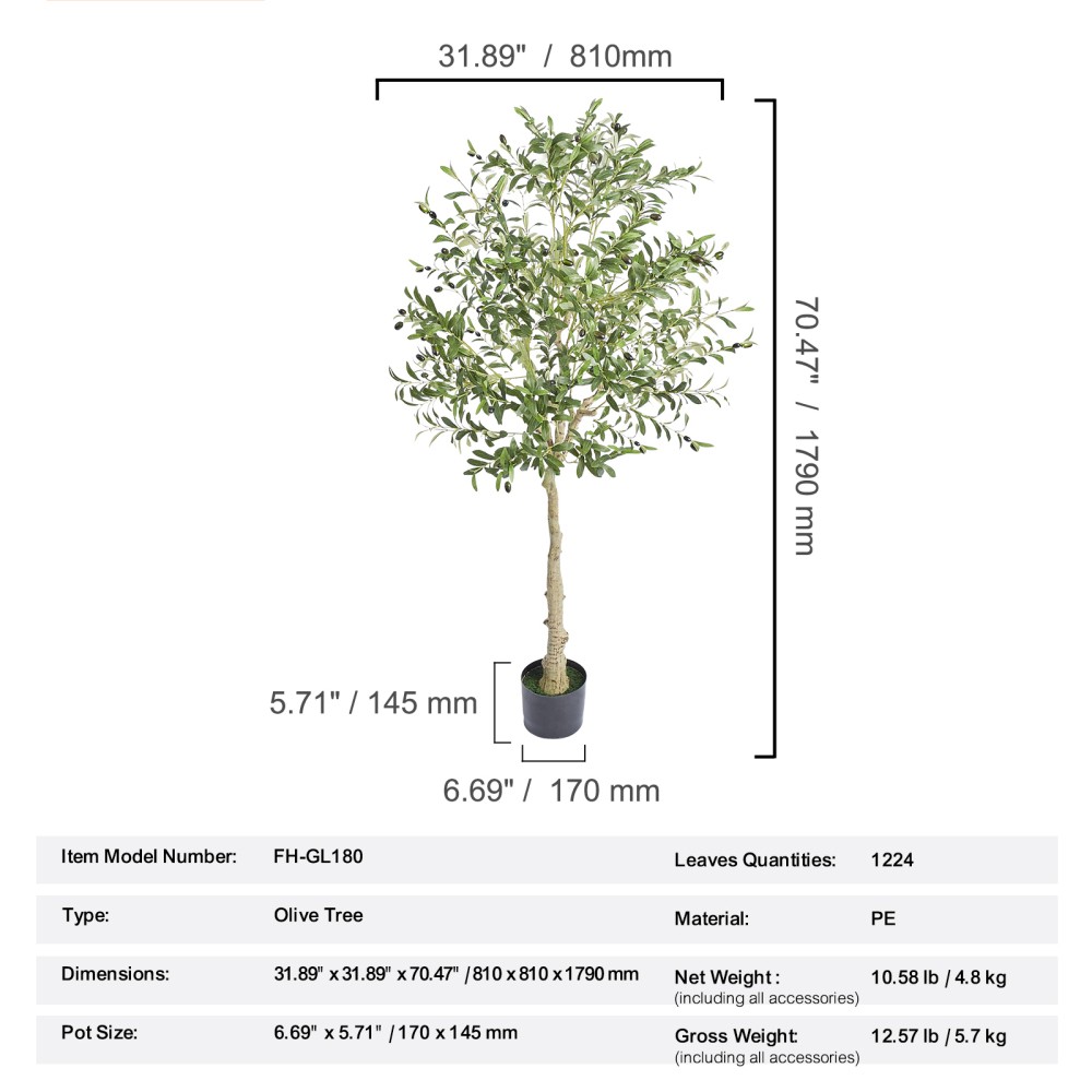 6FT Faux Olive Tree Anti-Tip Potted Plant Low Maintenance Indoor Outdoor Decor