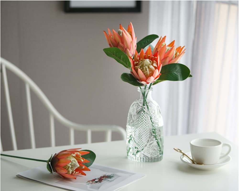 3 PCS Artificial Protea Cynaroides Silk Flower Arrangement Pink Orange