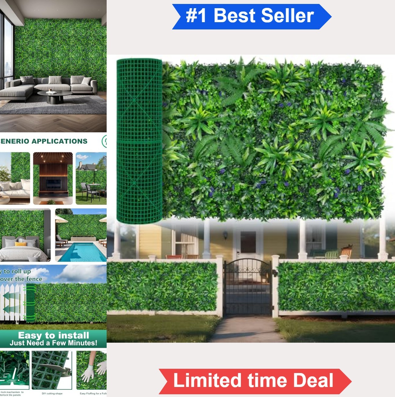 Artificial Hedge Panel 40×120 Inch 33.33 sqft UV Resistant Faux Privacy Fence