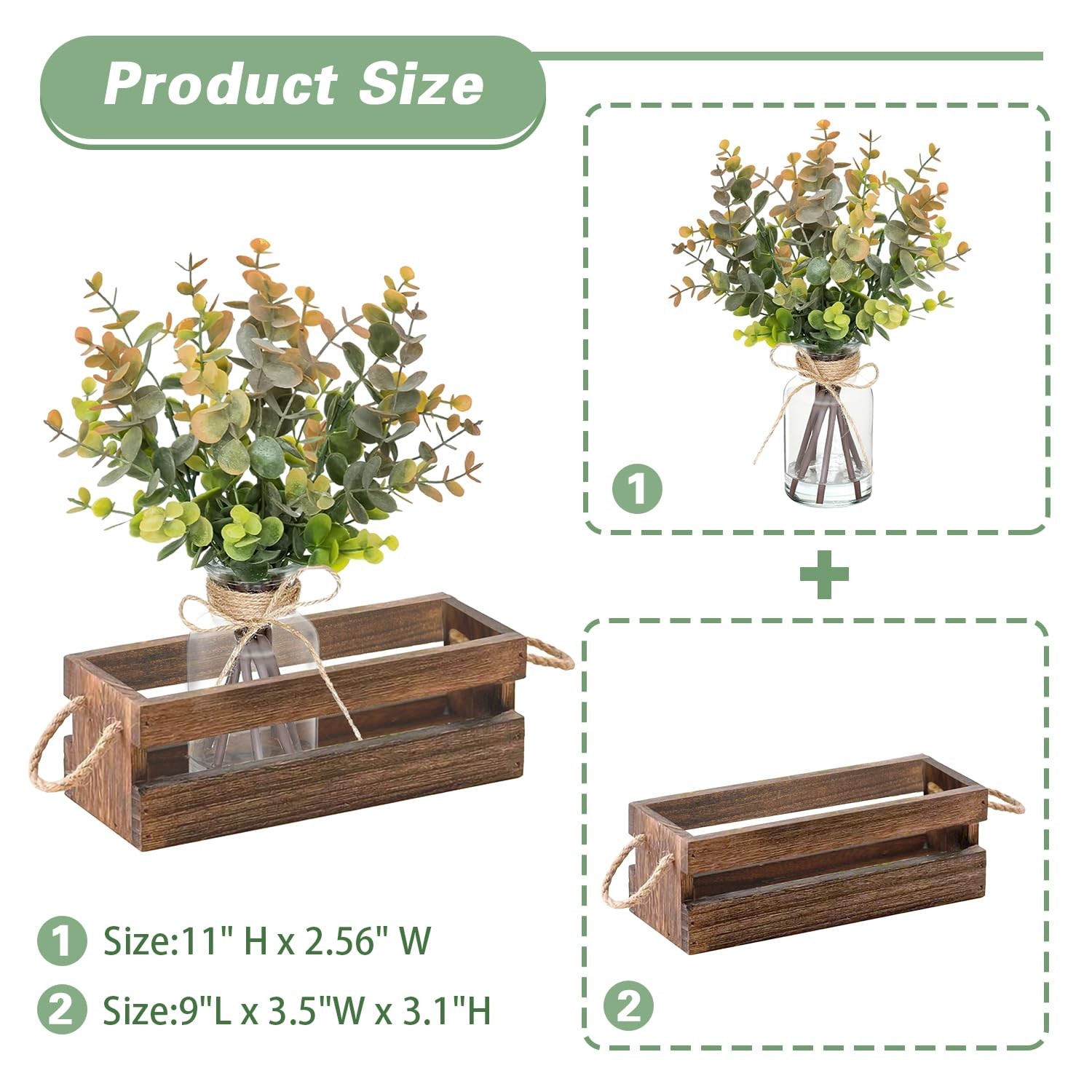 Artificial Eucalyptus Stems in Glass Vase with Faux Water,Combined with Wood …
