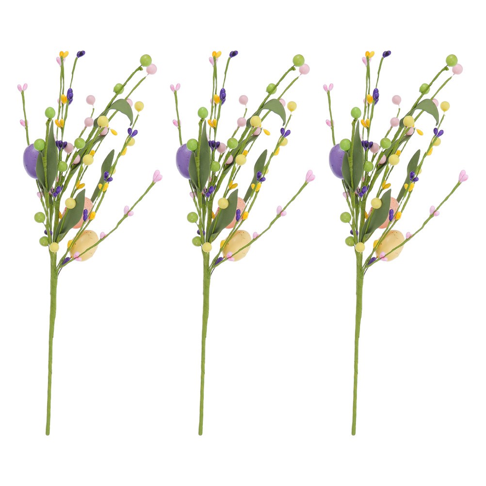 3 PCS Artificial Flower Sticks Centerpiece Props Easter Egg Picks