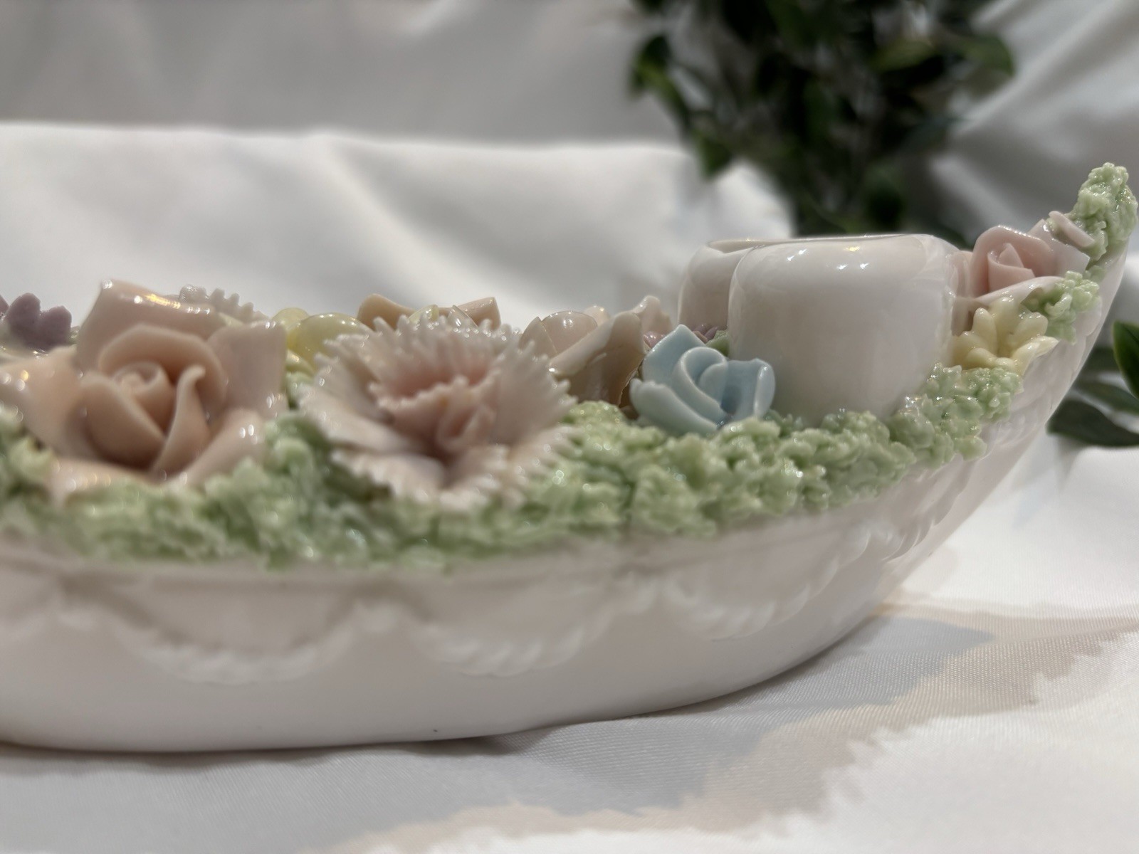 Vintage China Porcelain Gondala Lipstick Holder 3 Removable Roses