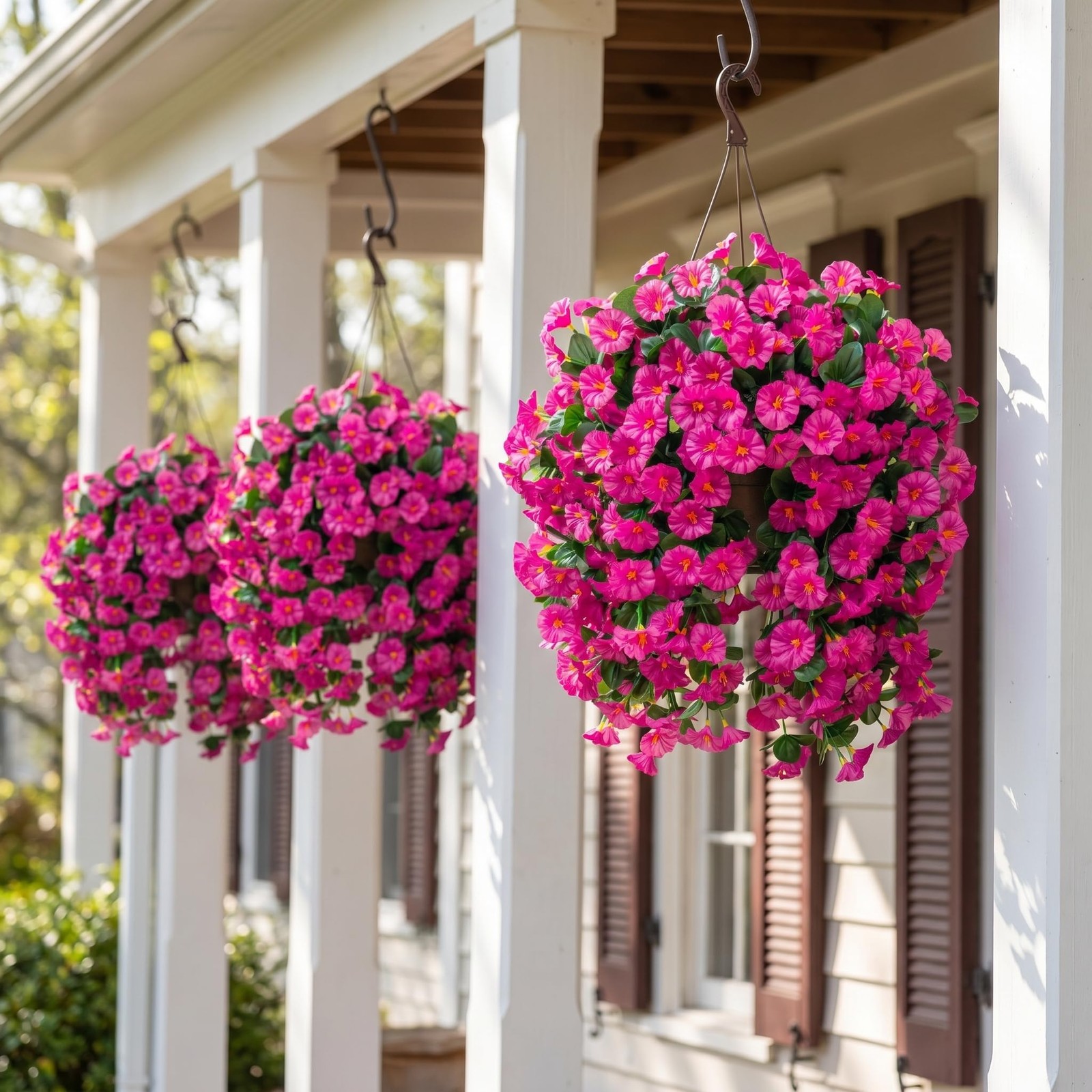 3 Pcs Artificial Hanging Flowers for Outdoors, Fake Silk Hanging Plants Faux