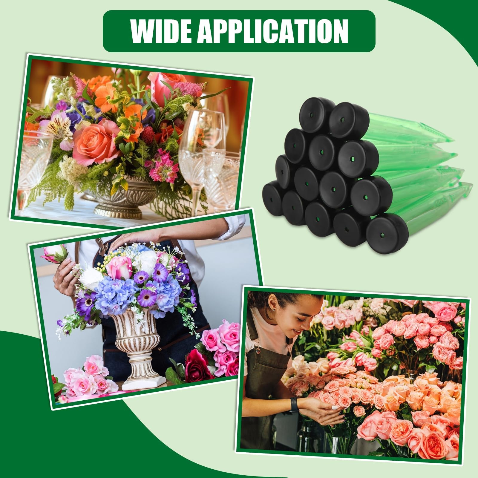 150 Pack 4 Inch Floral Water Tubes with Caps Plastic Green Flower Supply