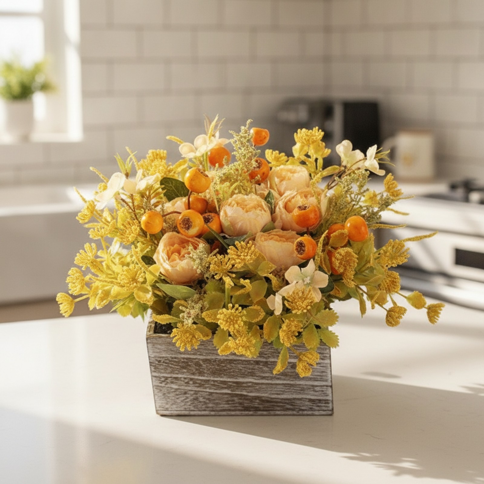 Artificial Flowers with Wooden Planter Rustic Wooden Planter Box Farmhouse