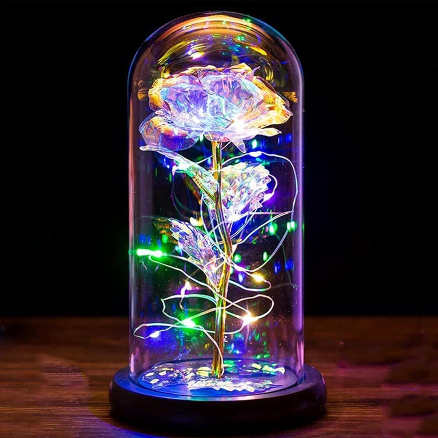 Eternal Muti-color Rose Glass in Dome LED Forever Flower Valentine Gift For Her
