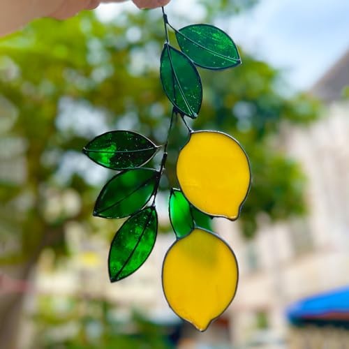 Stained Glass Suncatcher, Handcrafted Window Hanging Decor | Real Stained Lemon