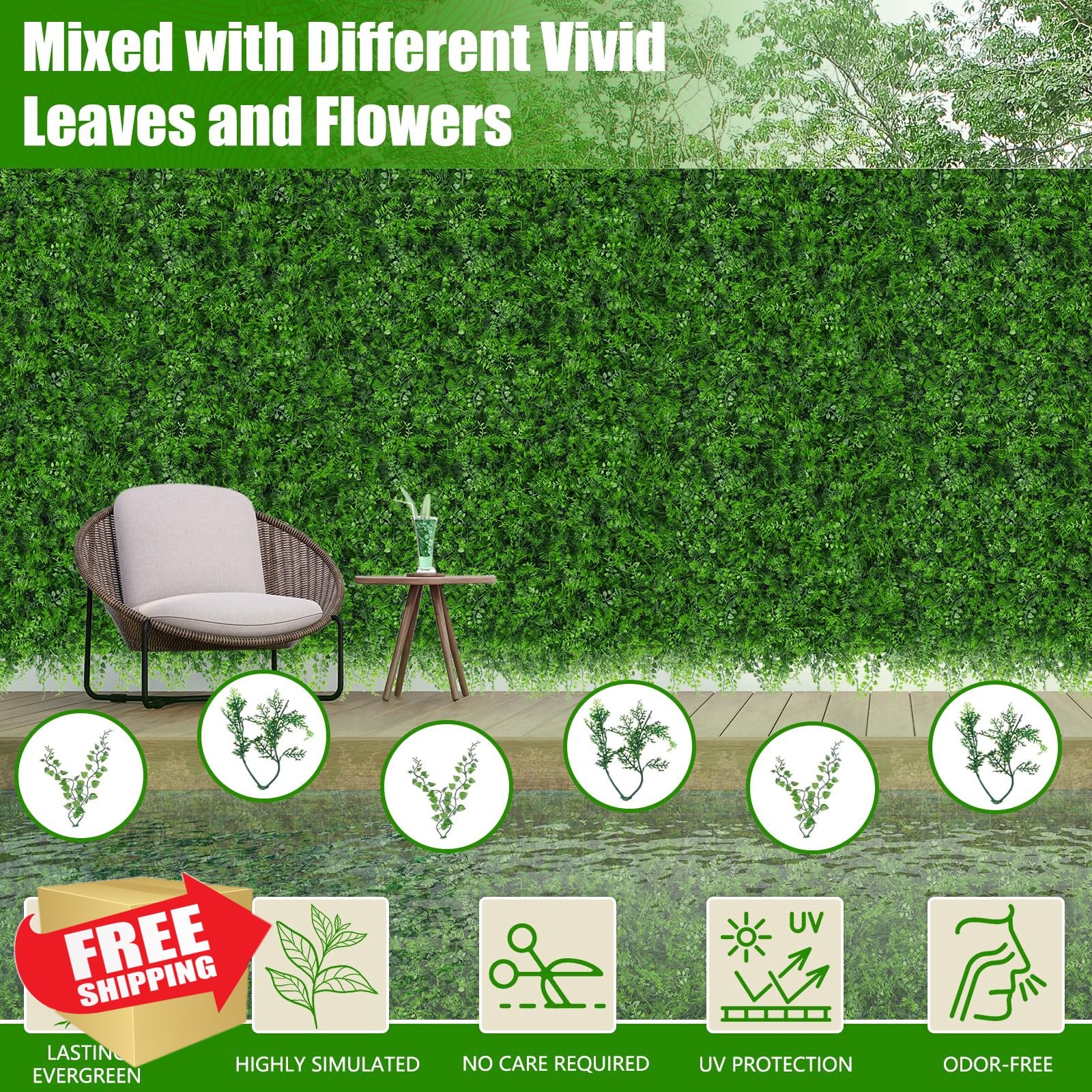 EverNature 6pc 20×20 Fern Grass Wall Panels