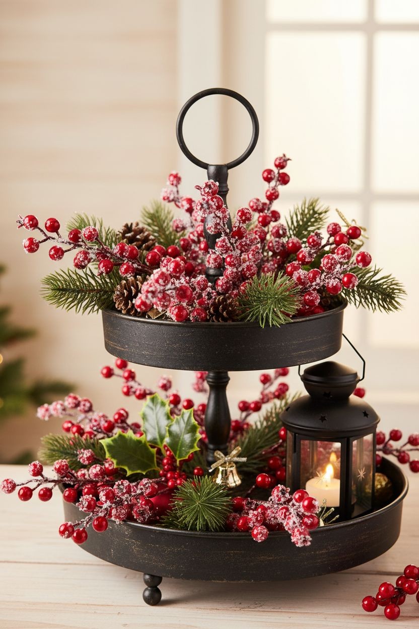 8 Frosted Red Berry Picks Winter Berry Stems Christmas Decor Faux Berry Branches