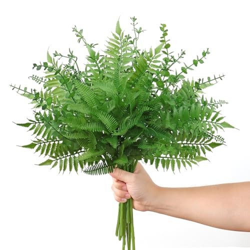 Mixed Eucalyptus Leaves StemsPCS, Artificial Plants Boston Fern 12 Fern-green