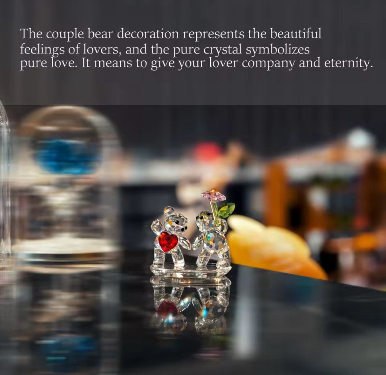 Crystal Couple Bear Figurine Glass Love Bear Statue Romantic Gift Ornament