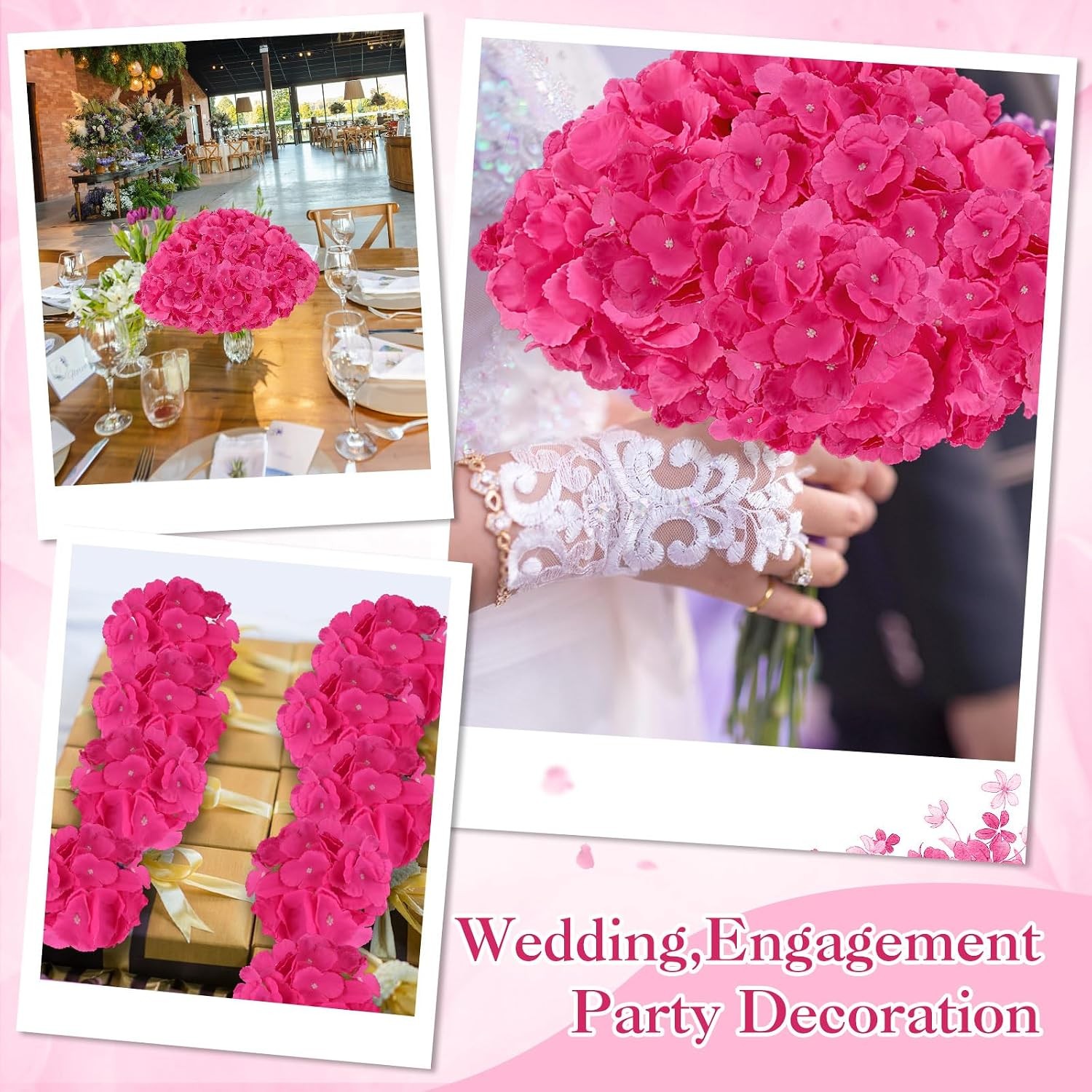 150 Pcs Hydrangea Artificial Flowers Bulk 7.48 Inch Artificial Hydrangeas with